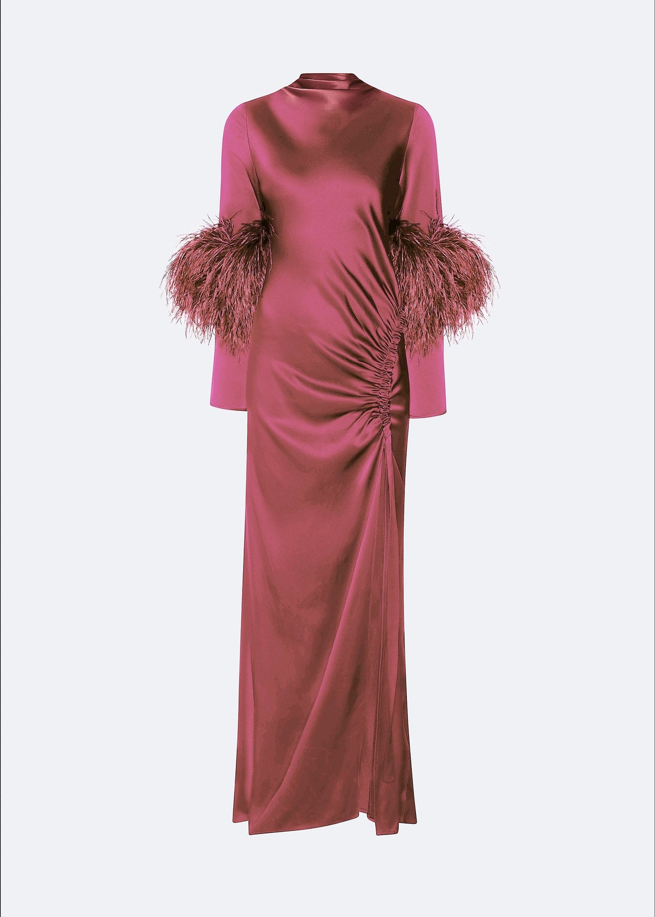 Satin Tab Gown With Feathers - LAPOINTE