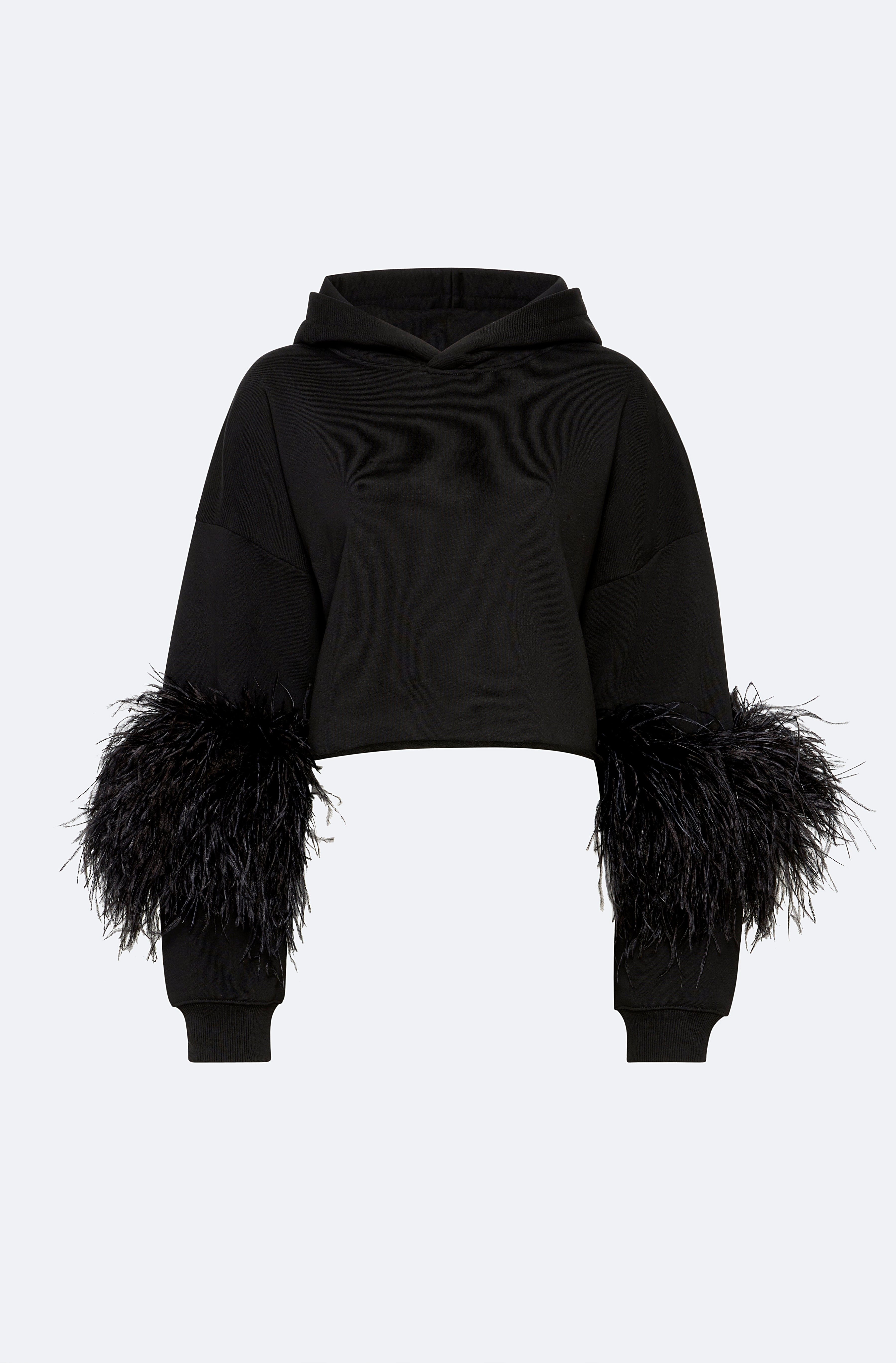 Cotton Sweatshirt With Feathers in Black Black | LAPOINTE