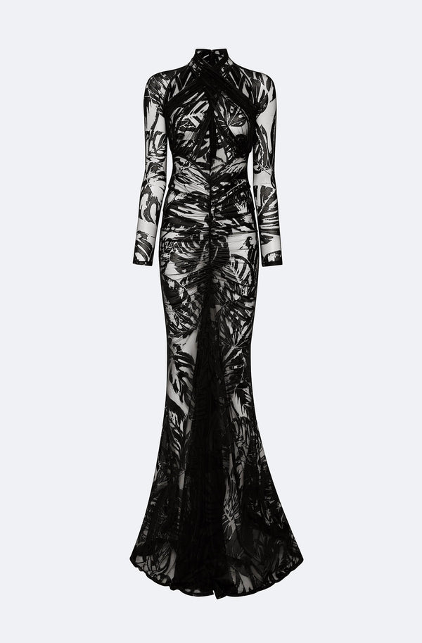 Burnout Jersey Halter Ruched Gown - LAPOINTE