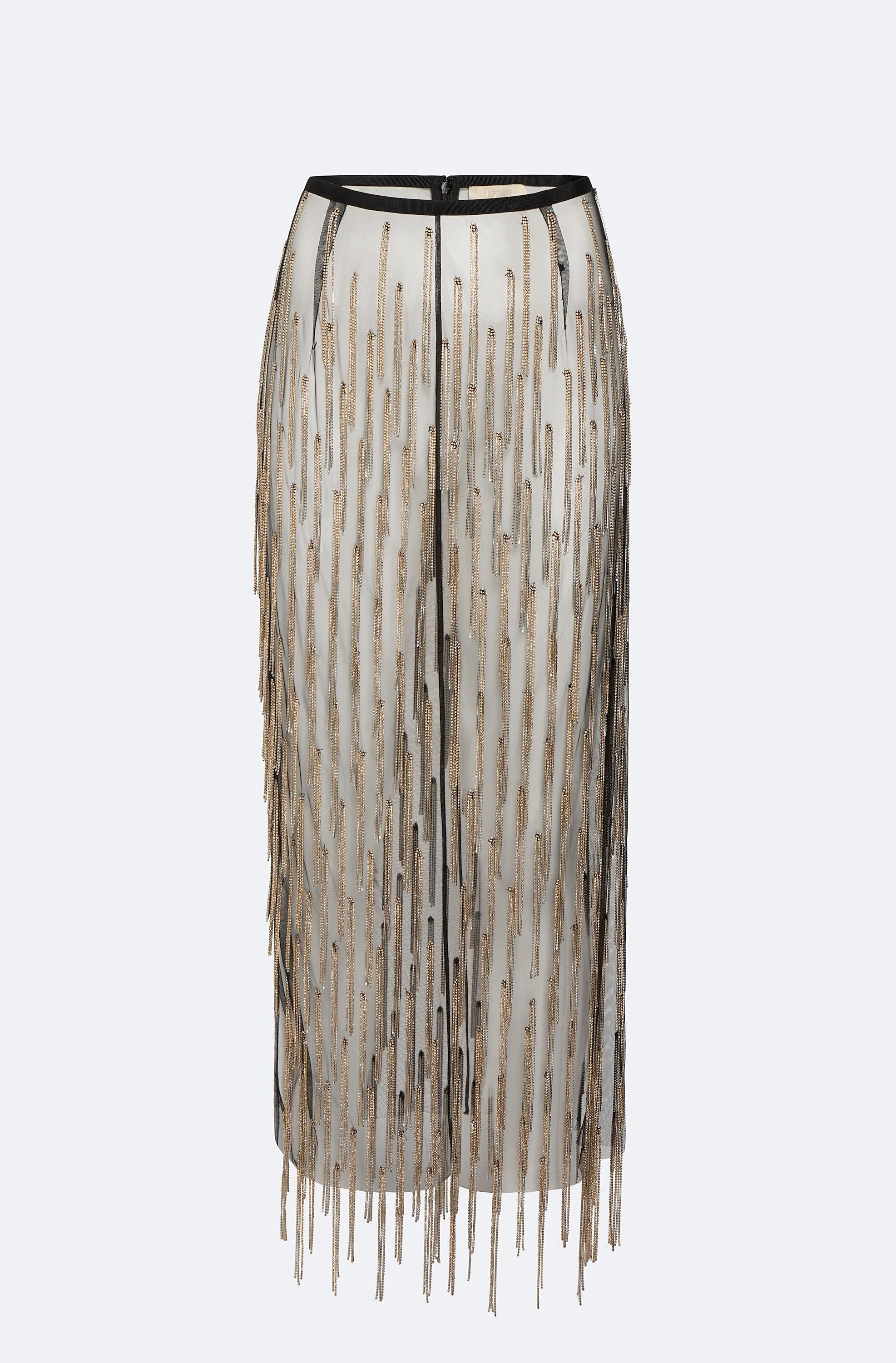 Rhinestone Fringe High Waist Skirt - LAPOINTE