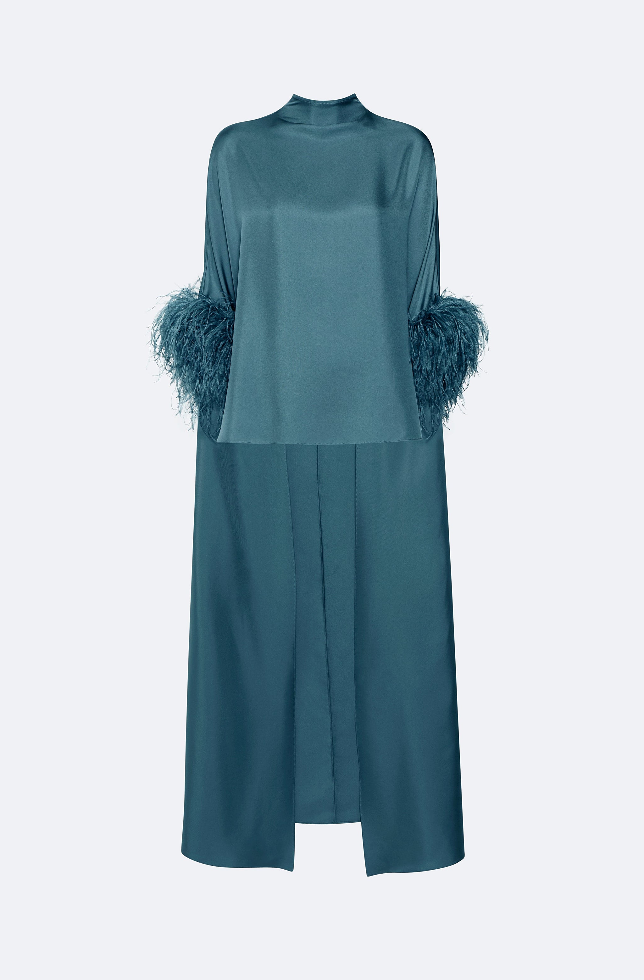 Silky Twill High Low Mock Neck Top With Feathers - LAPOINTE