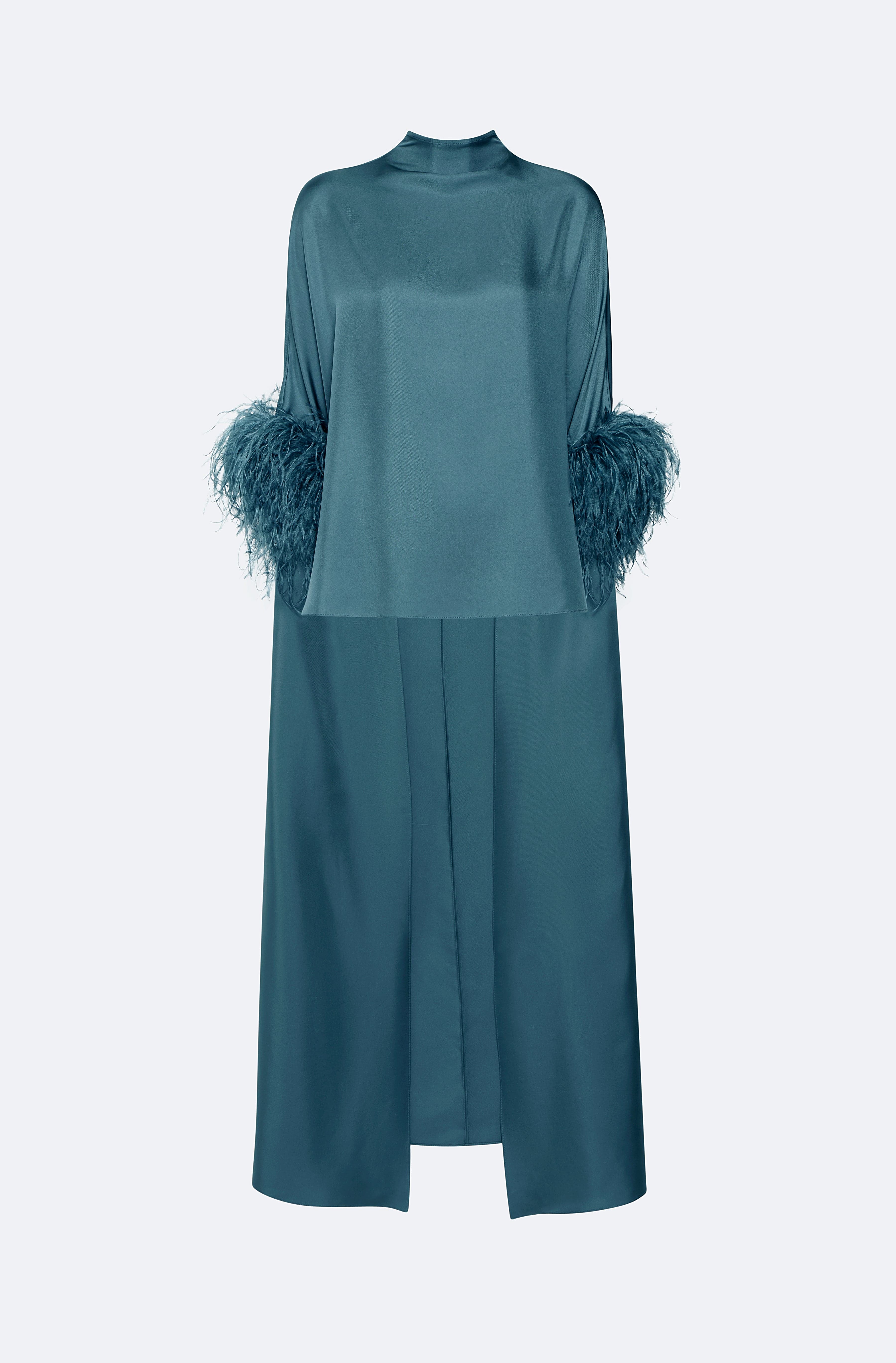 Silky Twill High Low Mock Neck Top With Feathers - LAPOINTE
