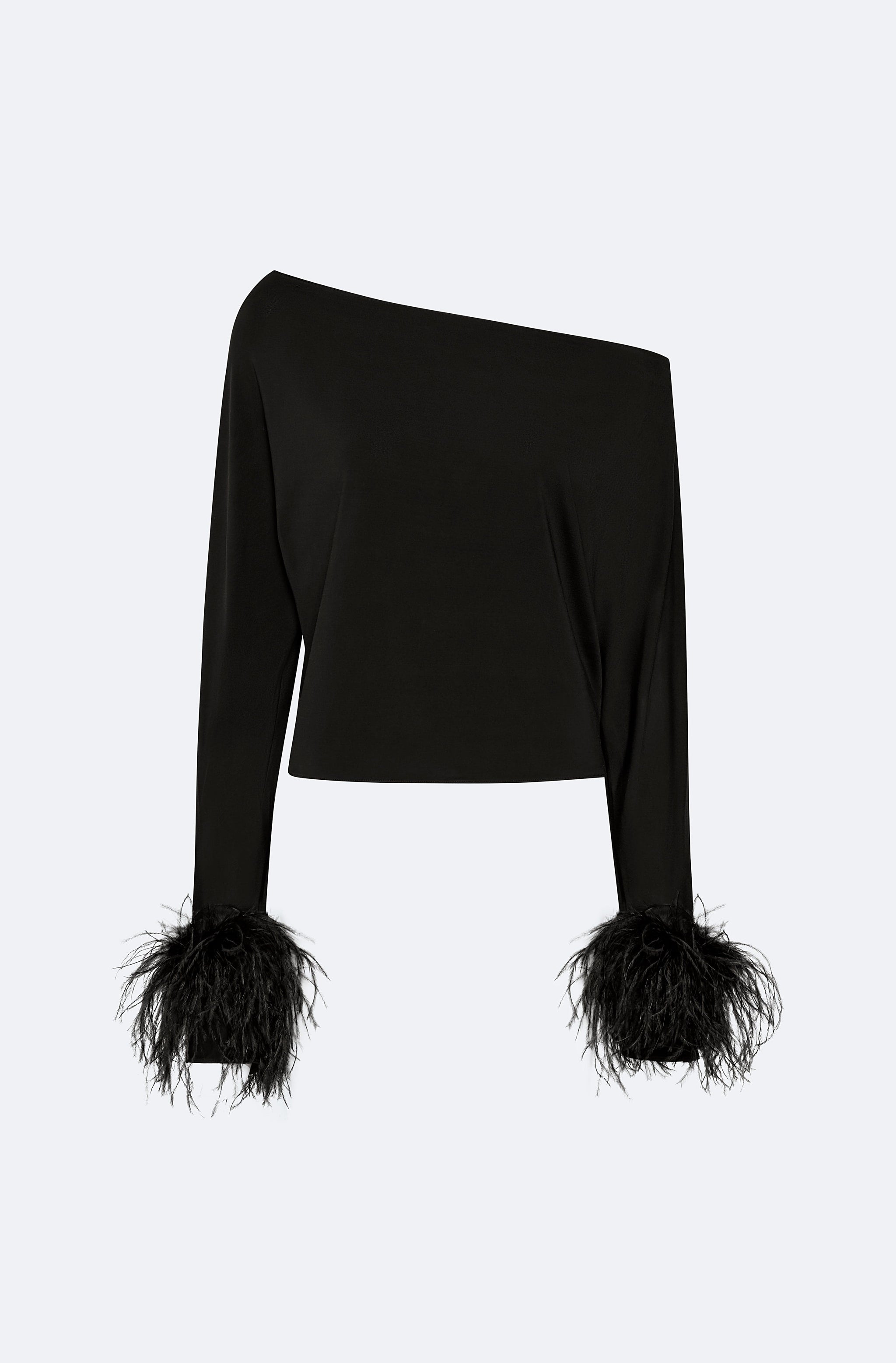 Lightweight Jersey Off The Shoulder Top With Feathers - LAPOINTE