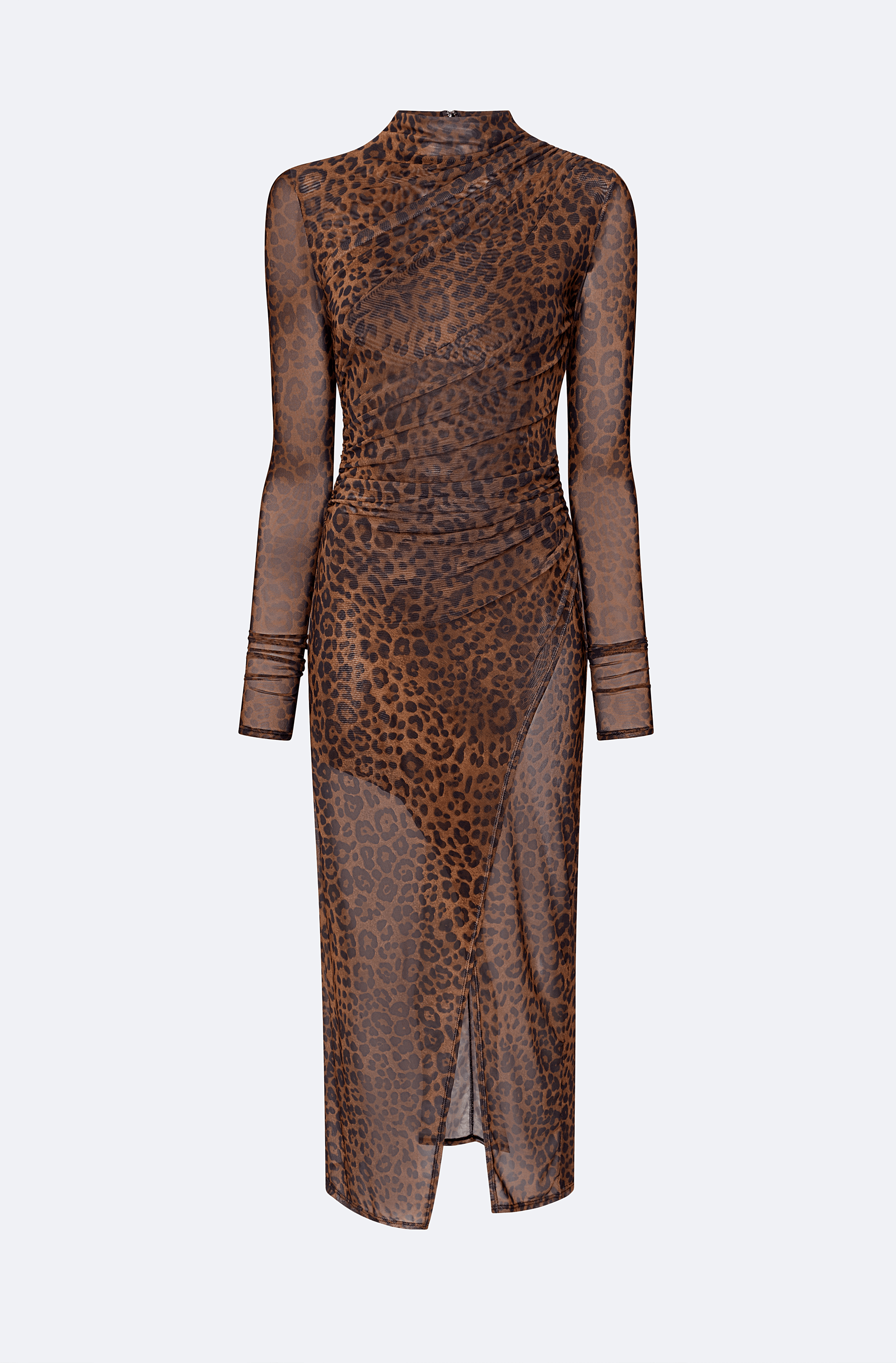 Printed Mesh Draped Midi Dress - LAPOINTE