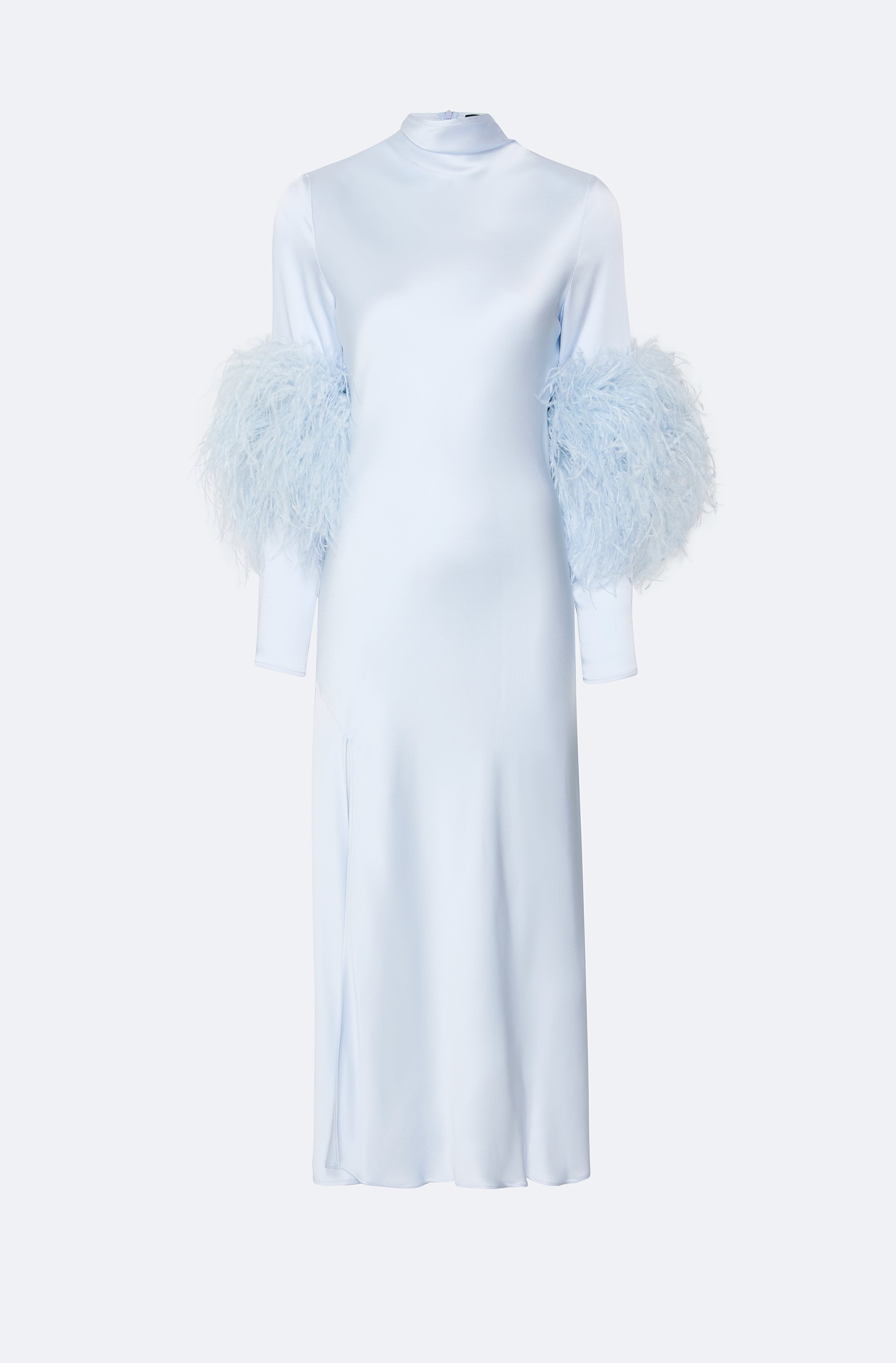 LAPOINTE Satin Draped Neck Bias Dress With Feathers | Cloud / 8 LAPOINTE Satin Draped Neck Bias Dress With Feathers | Cloud / 8