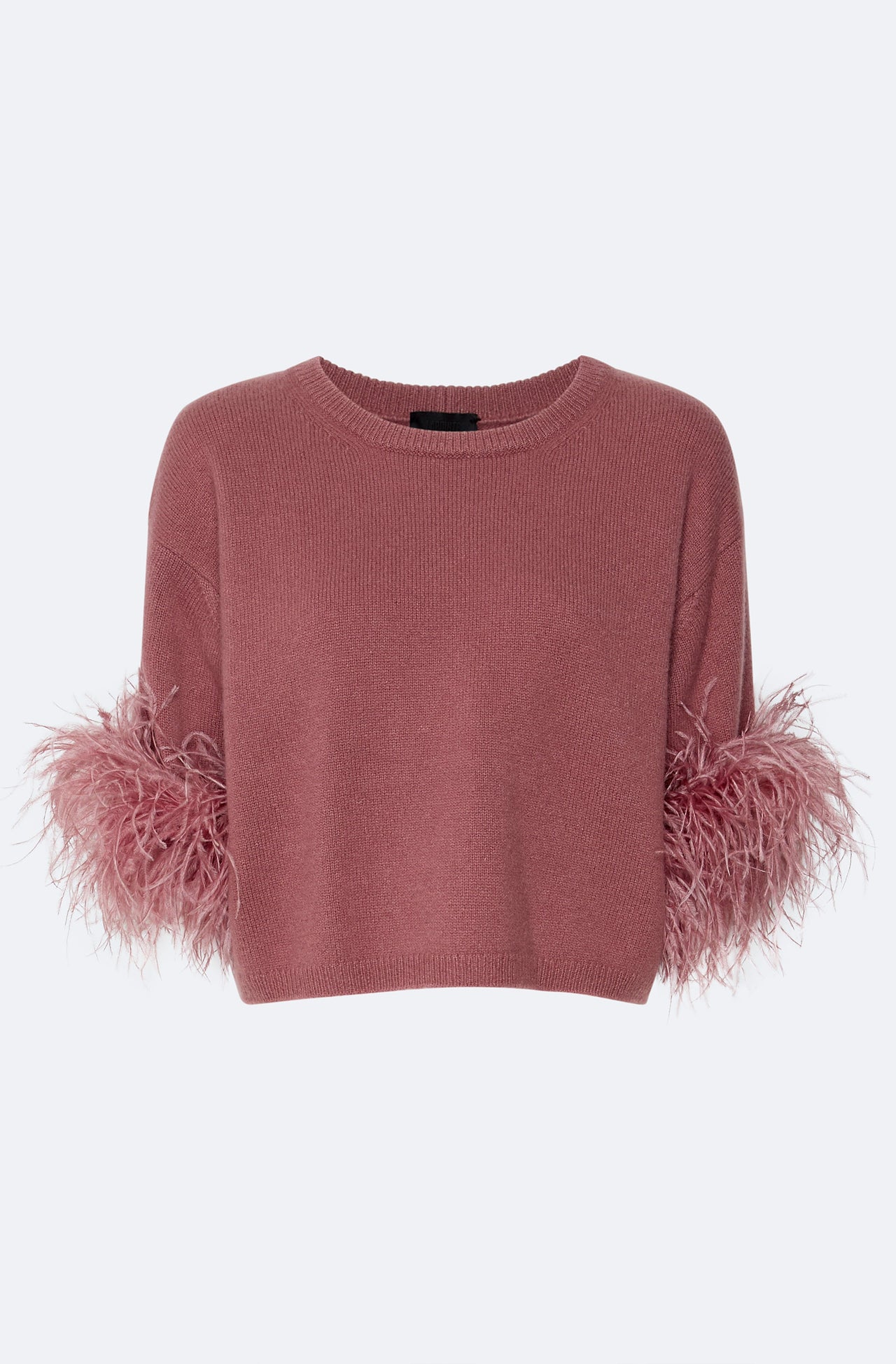 Cashmere Short Sleeve Sweater With Feathers On The - LAPOINTE