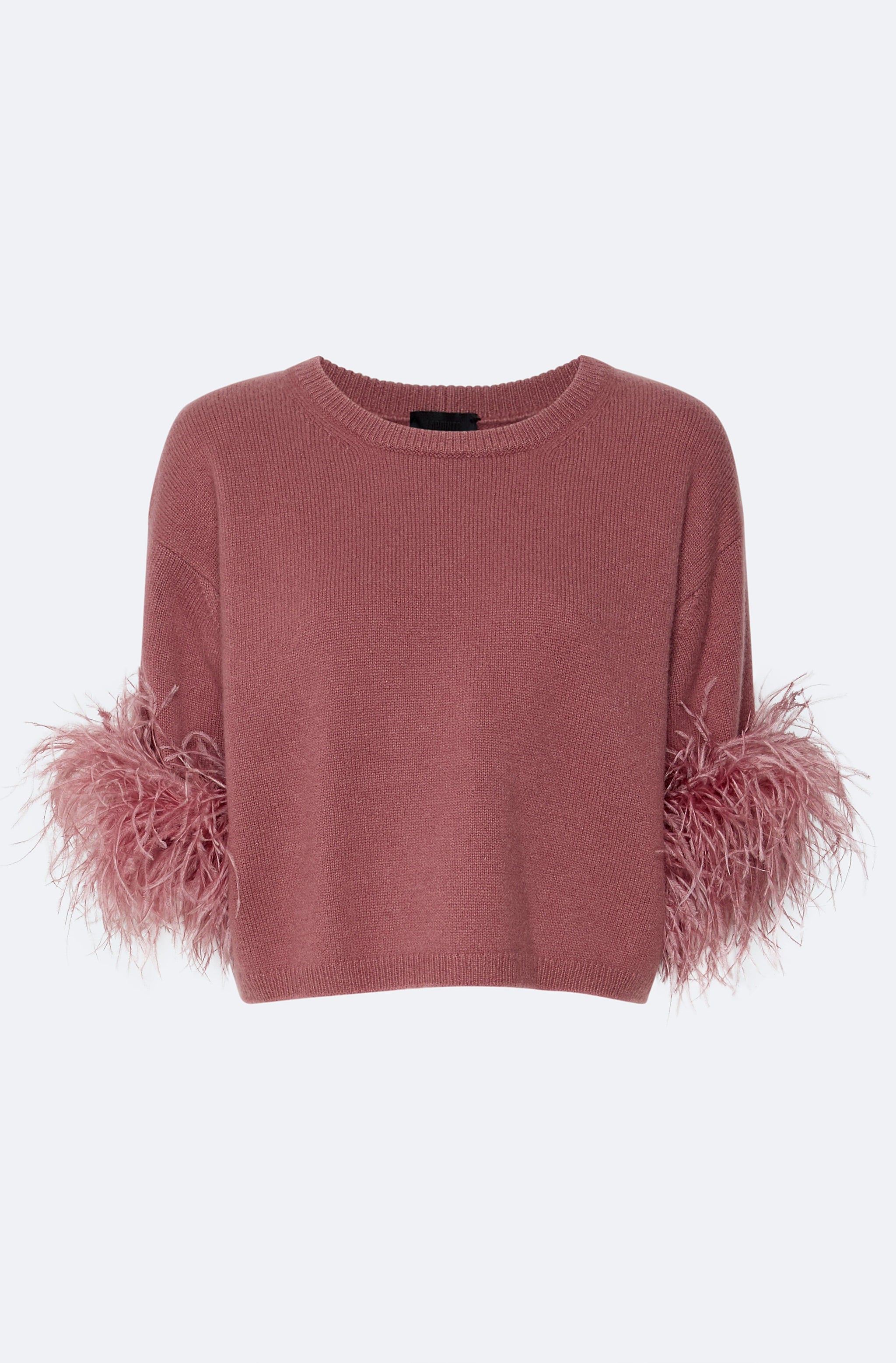 Cashmere Short Sleeve Sweater With Feathers On The - LAPOINTE