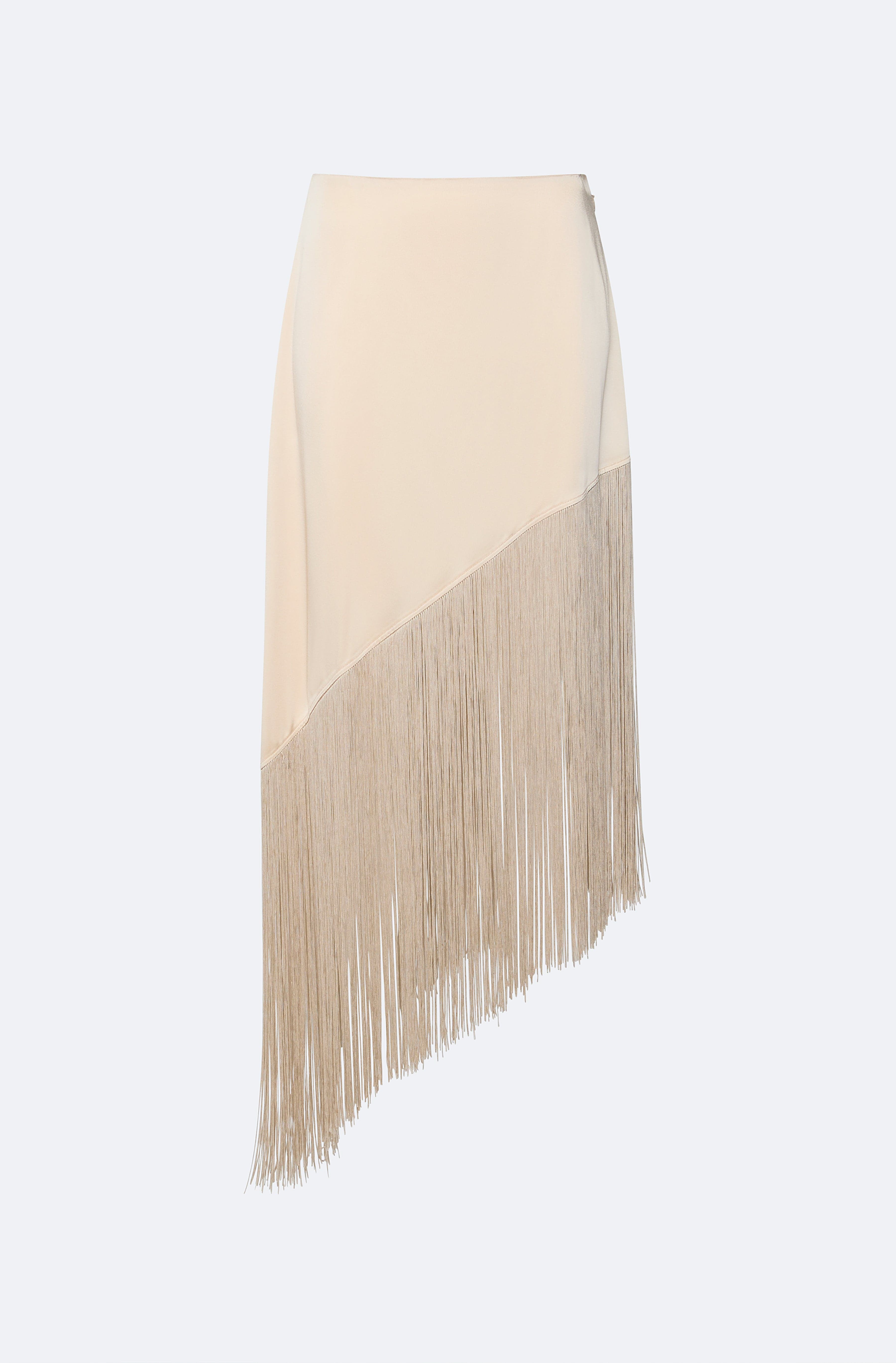 Satin Asymmetric Fringe Skirt in Ecru Tan | LAPOINTE