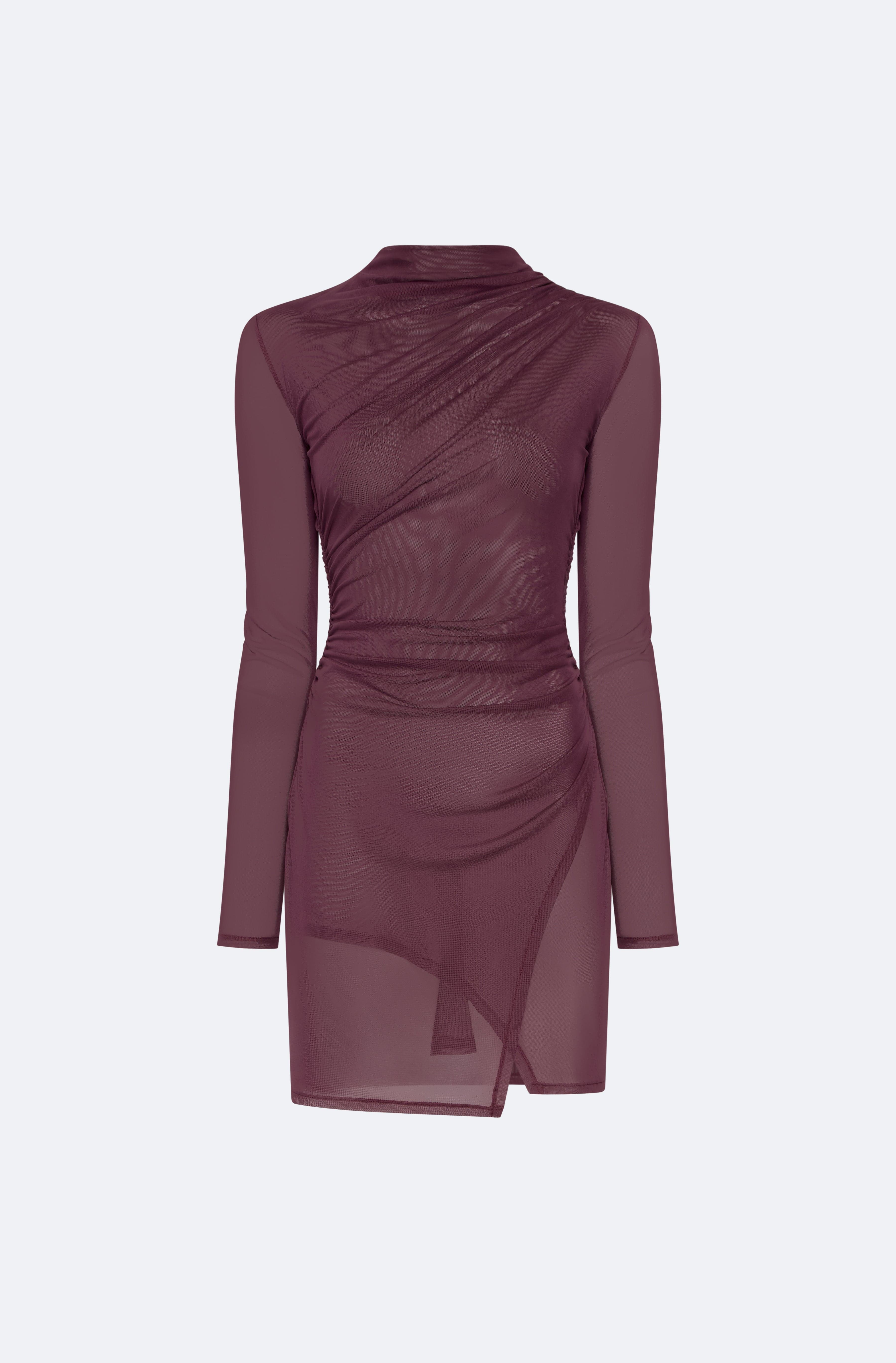 LAPOINTE Mesh Draped Mini Dress | Mulberry / L LAPOINTE Mesh Draped Mini Dress | Mulberry / L