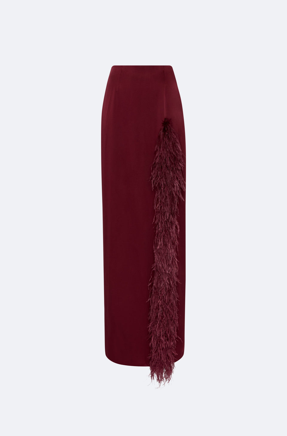 Satin High Waist Slit Maxi Skirt With Feathers - LAPOINTE