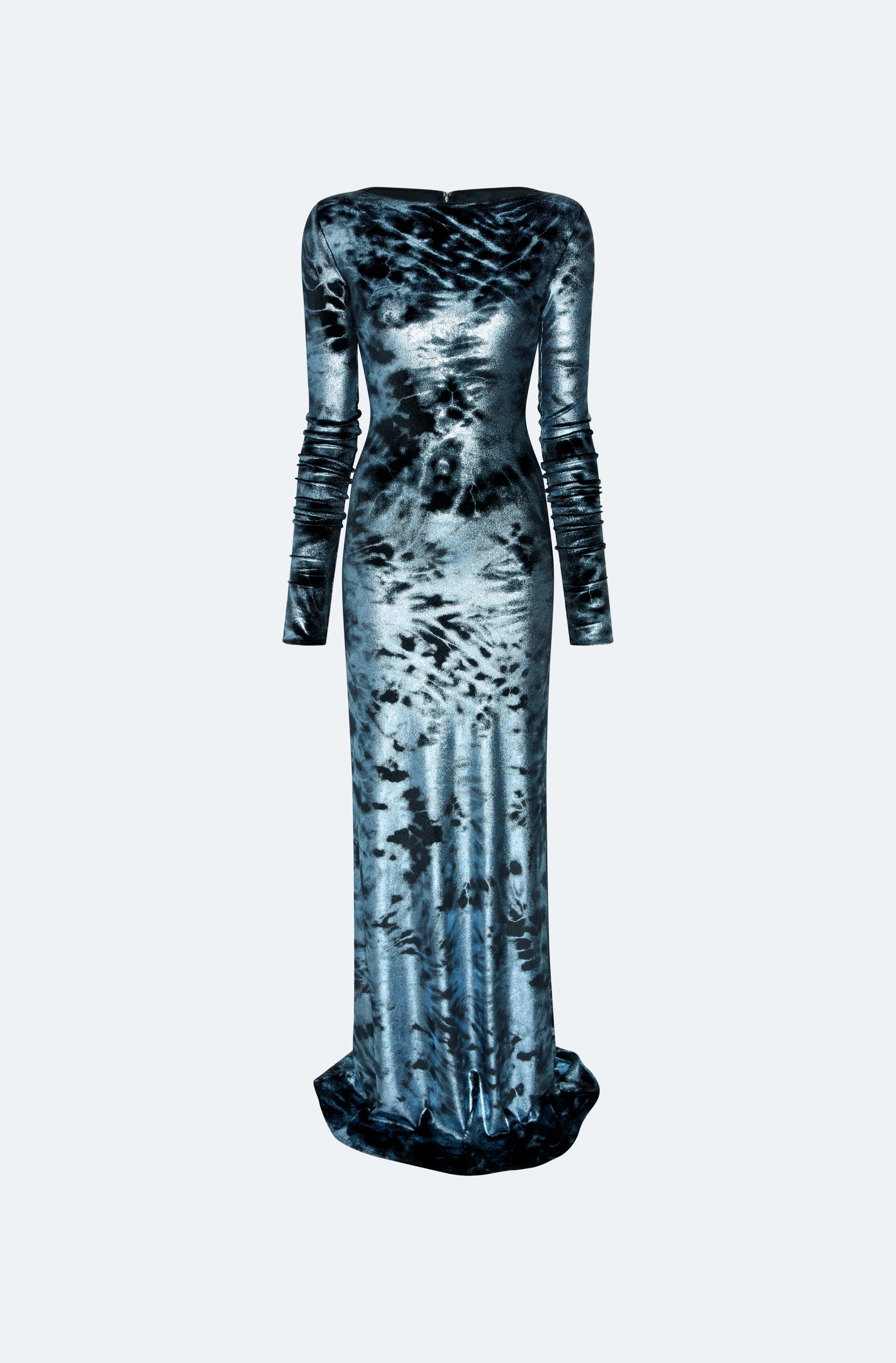 Foil Velour Boatneck Gown - LAPOINTE