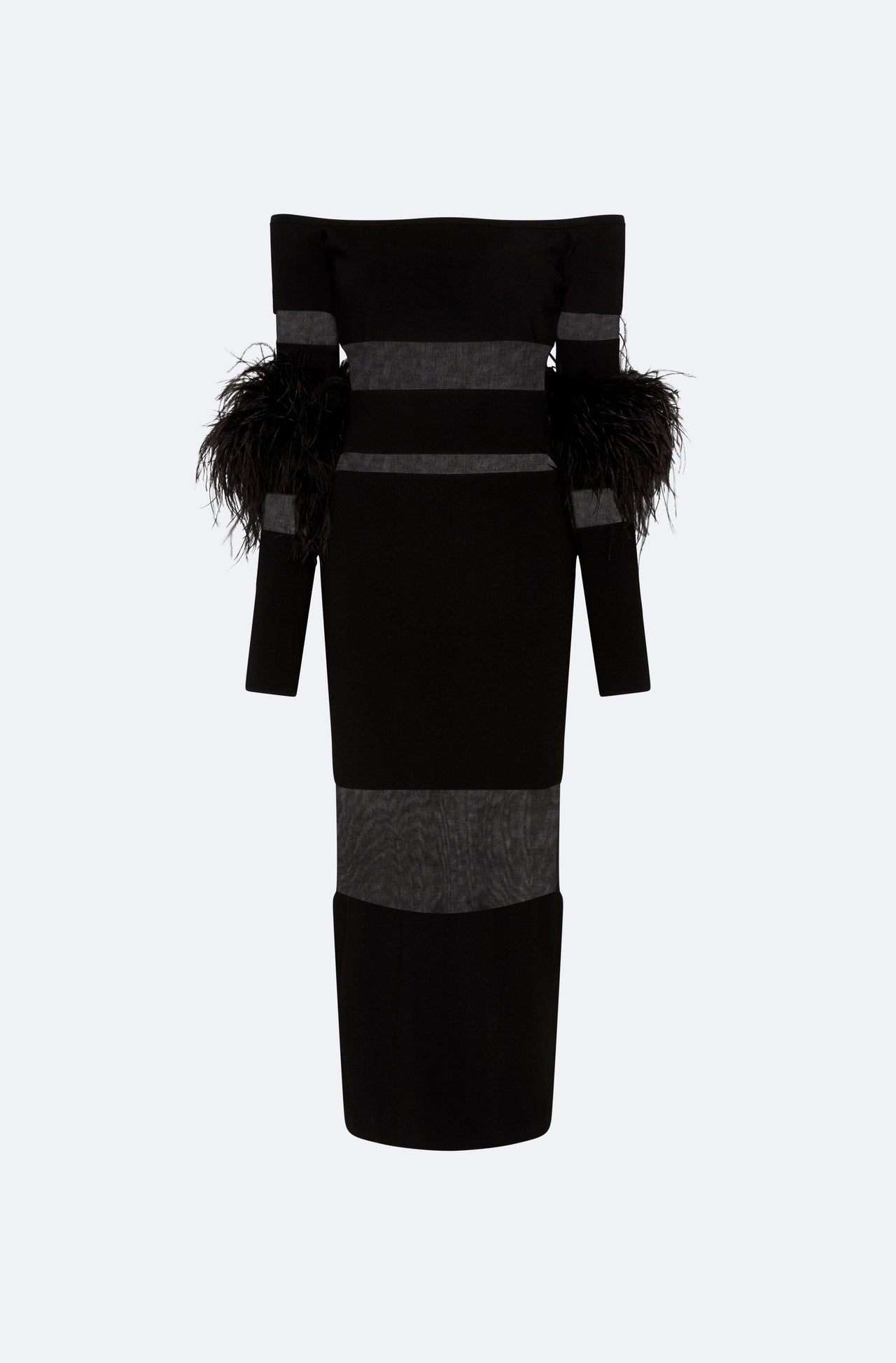 Matte Viscose Intarsia Dress With Feathers - LAPOINTE