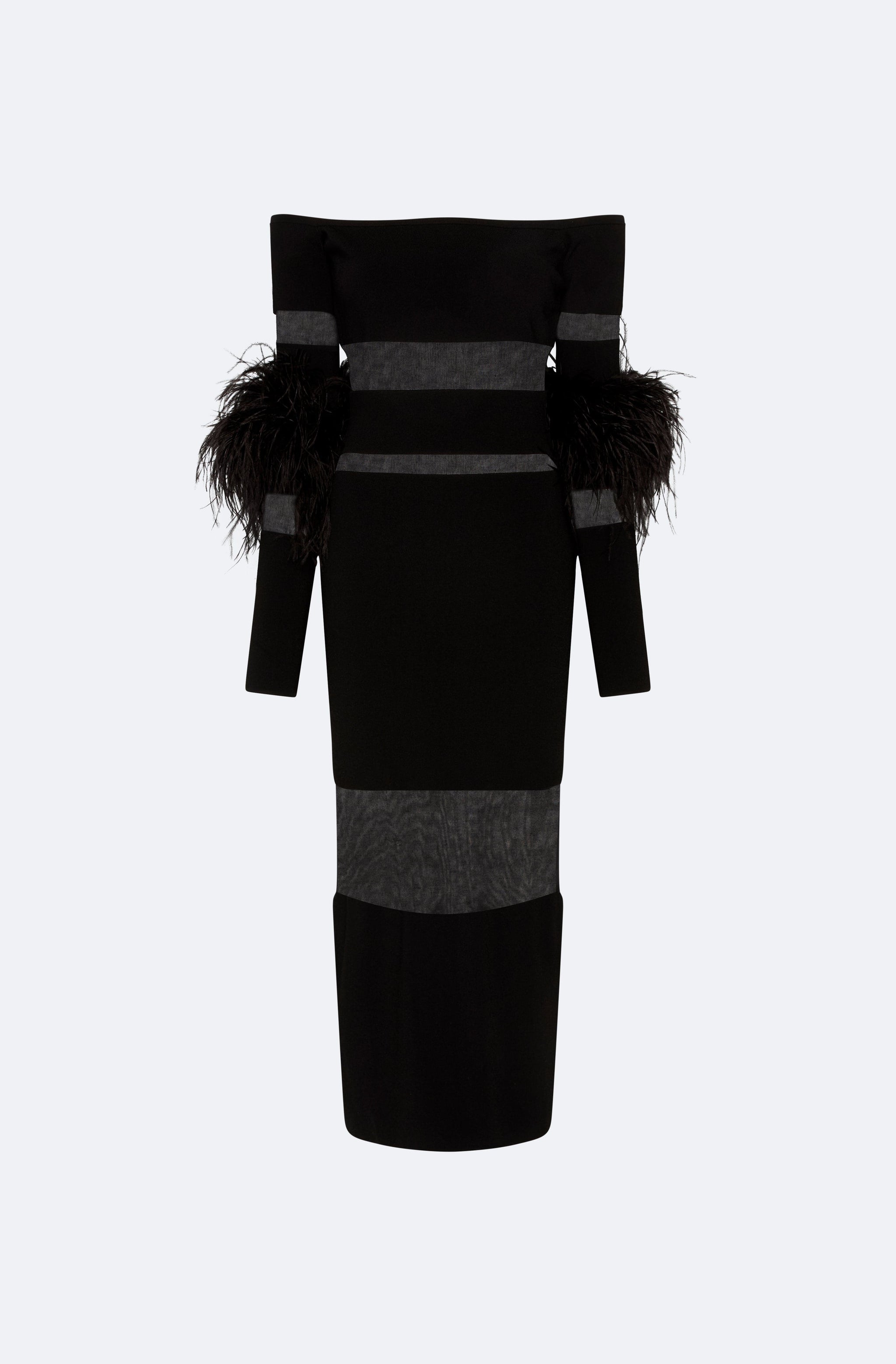 Matte Viscose Intarsia Dress With Feathers - LAPOINTE