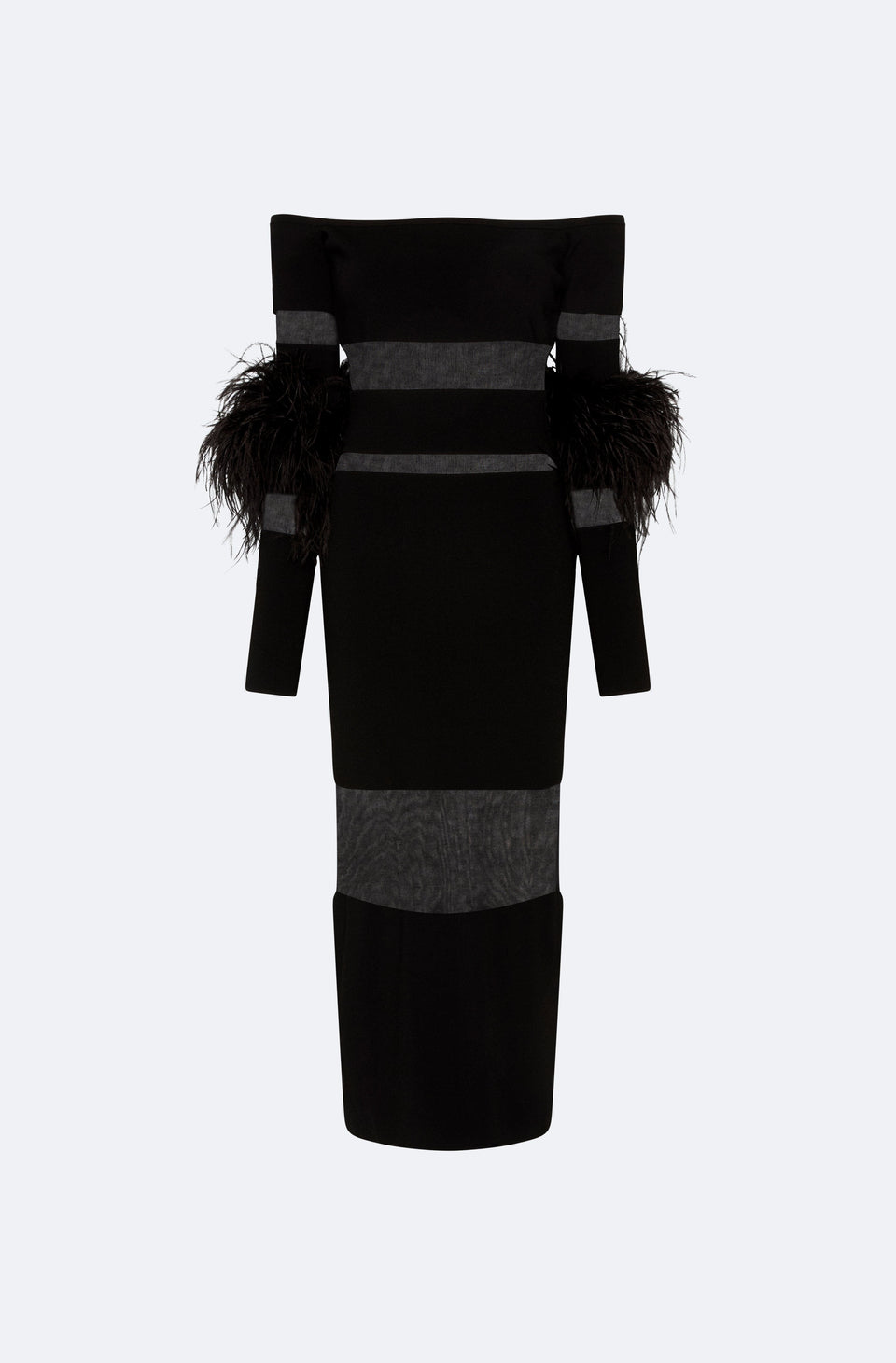 Matte Viscose Intarsia Dress With Feathers - LAPOINTE
