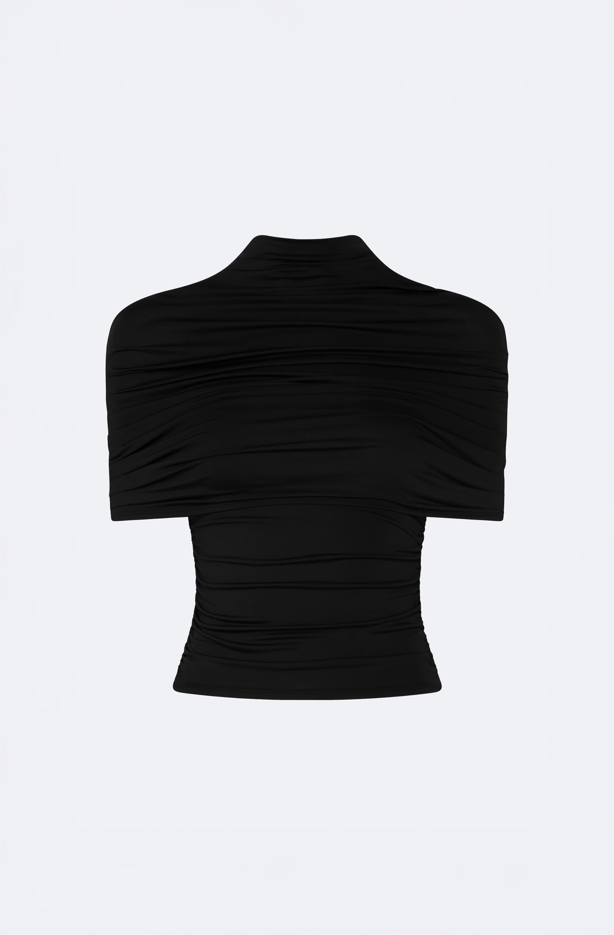 Jersey Mock Neck Ruched Top in Black Black | LAPOINTE