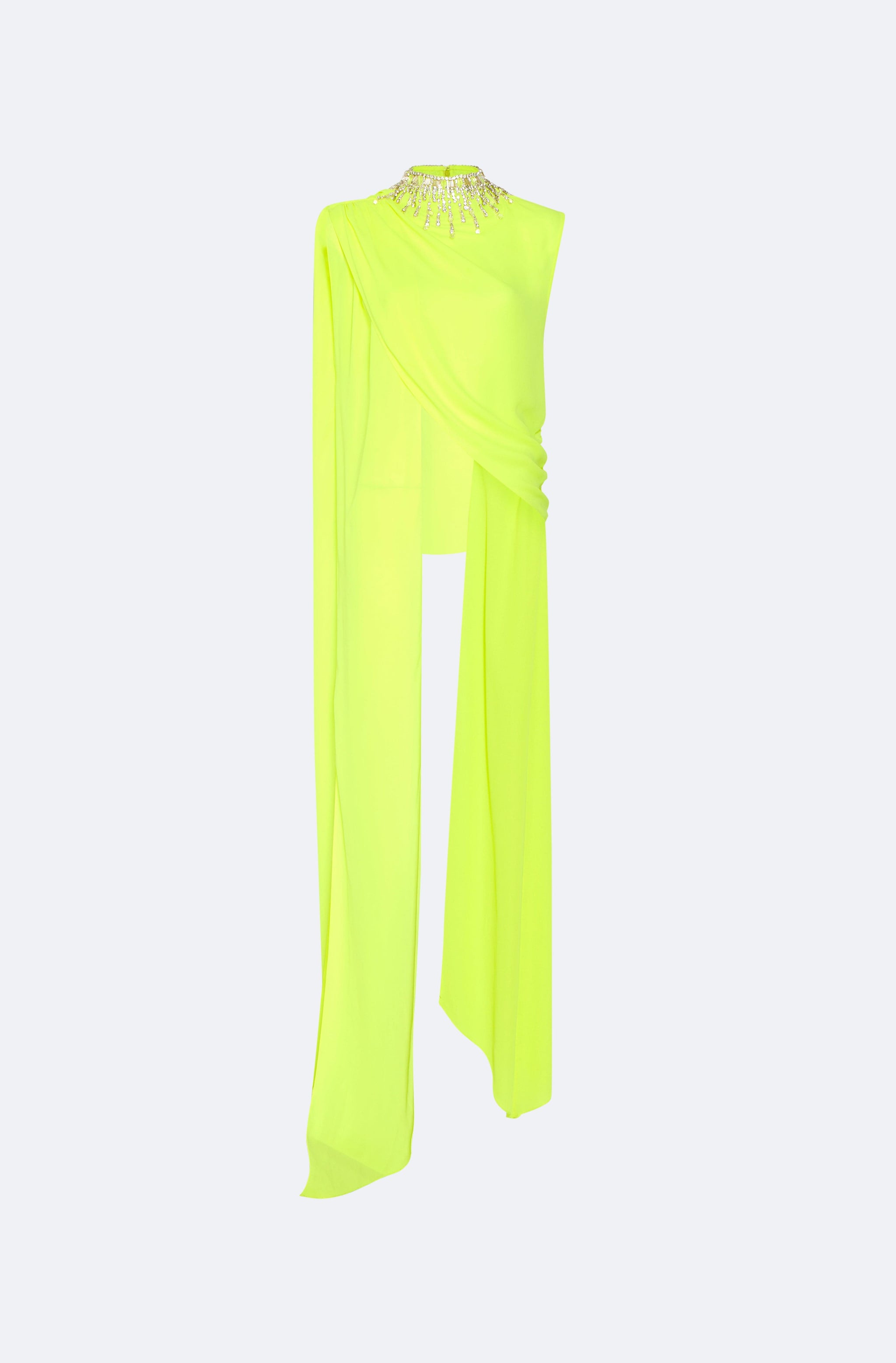 Georgette Draped Scarf Top With Embroidery - LAPOINTE
