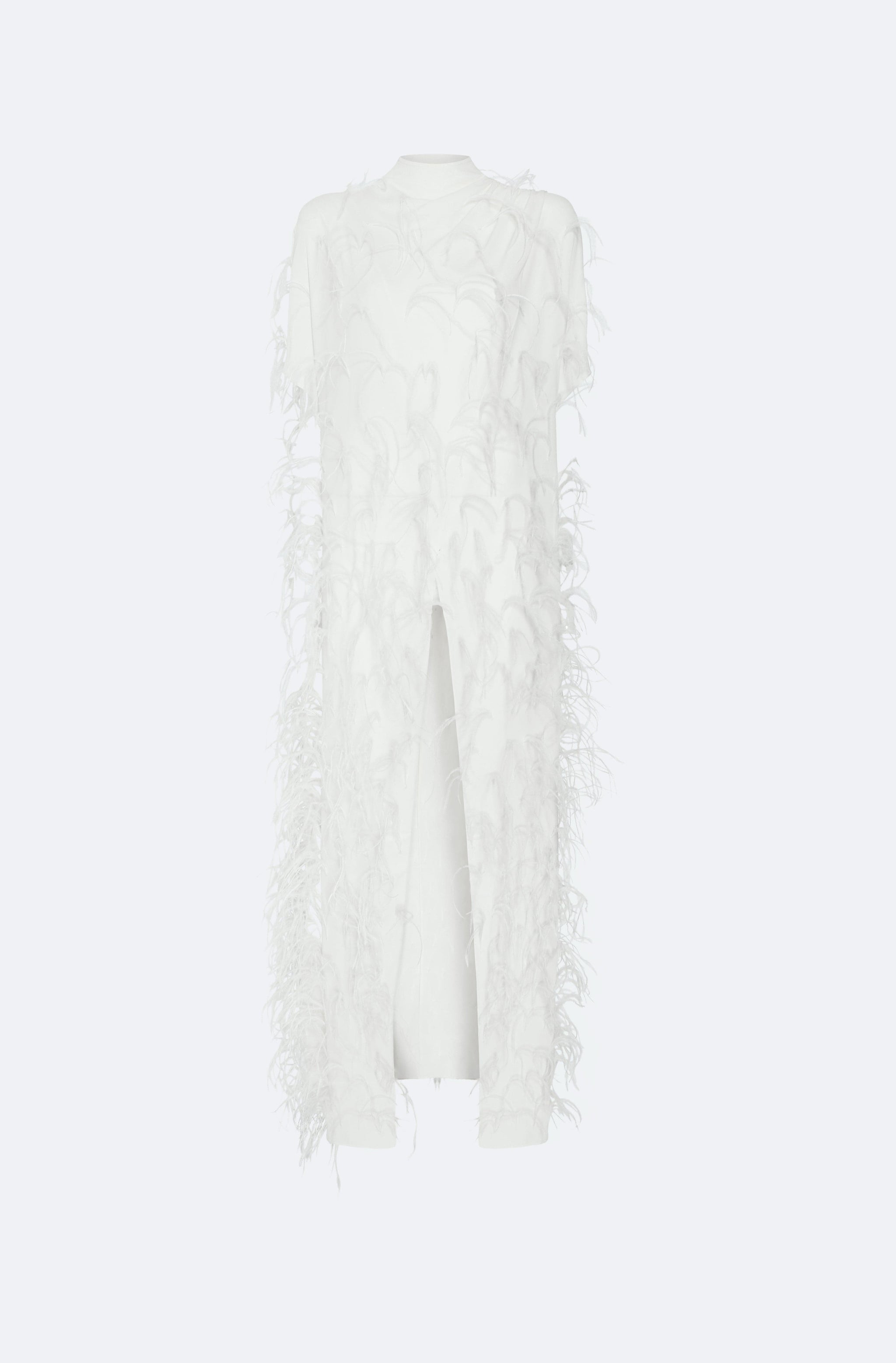 Georgette Mock Neck Maxi Top With Feathers - LAPOINTE