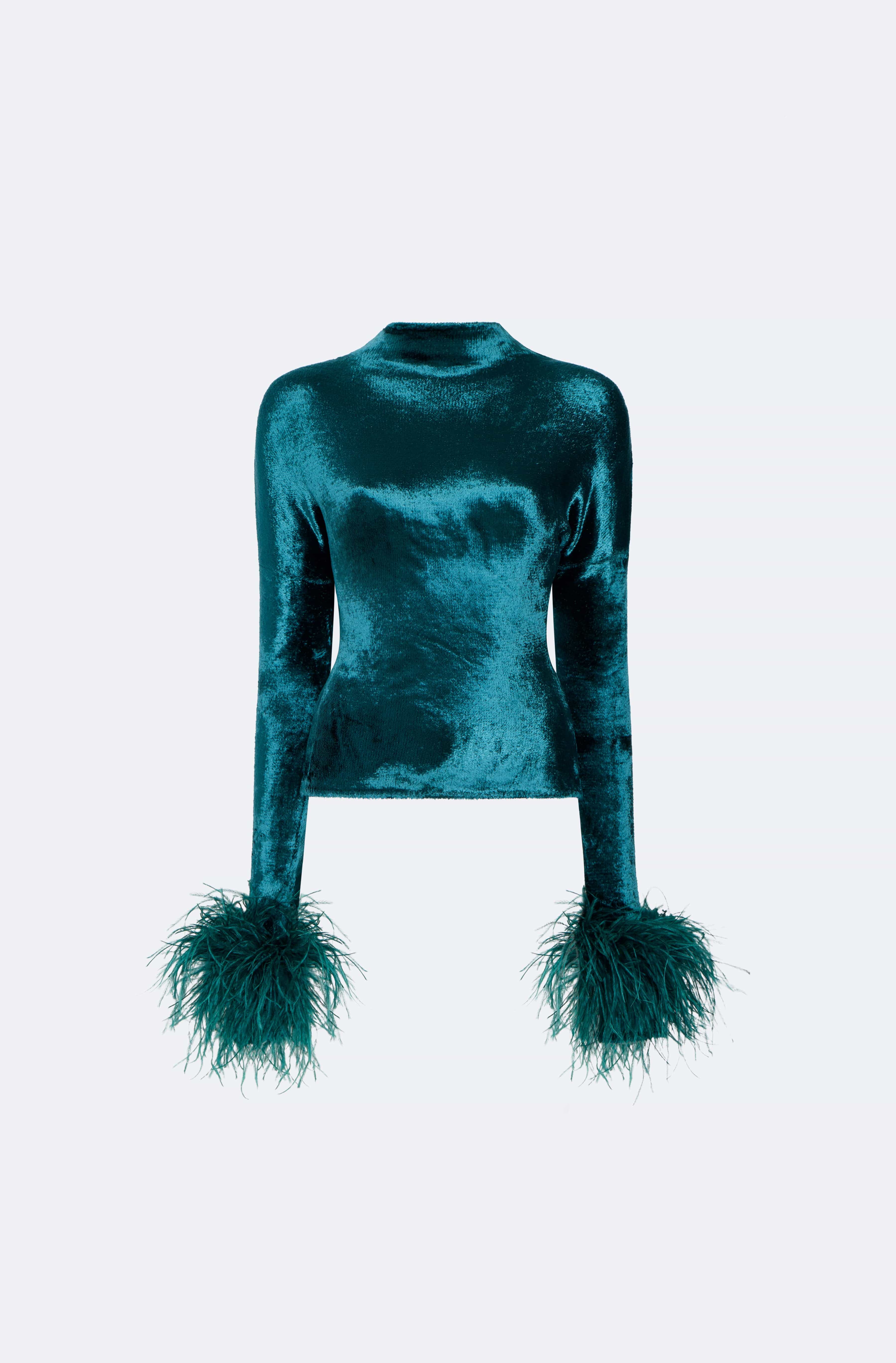 Velvet Dolman Top With Feathers - LAPOINTE
