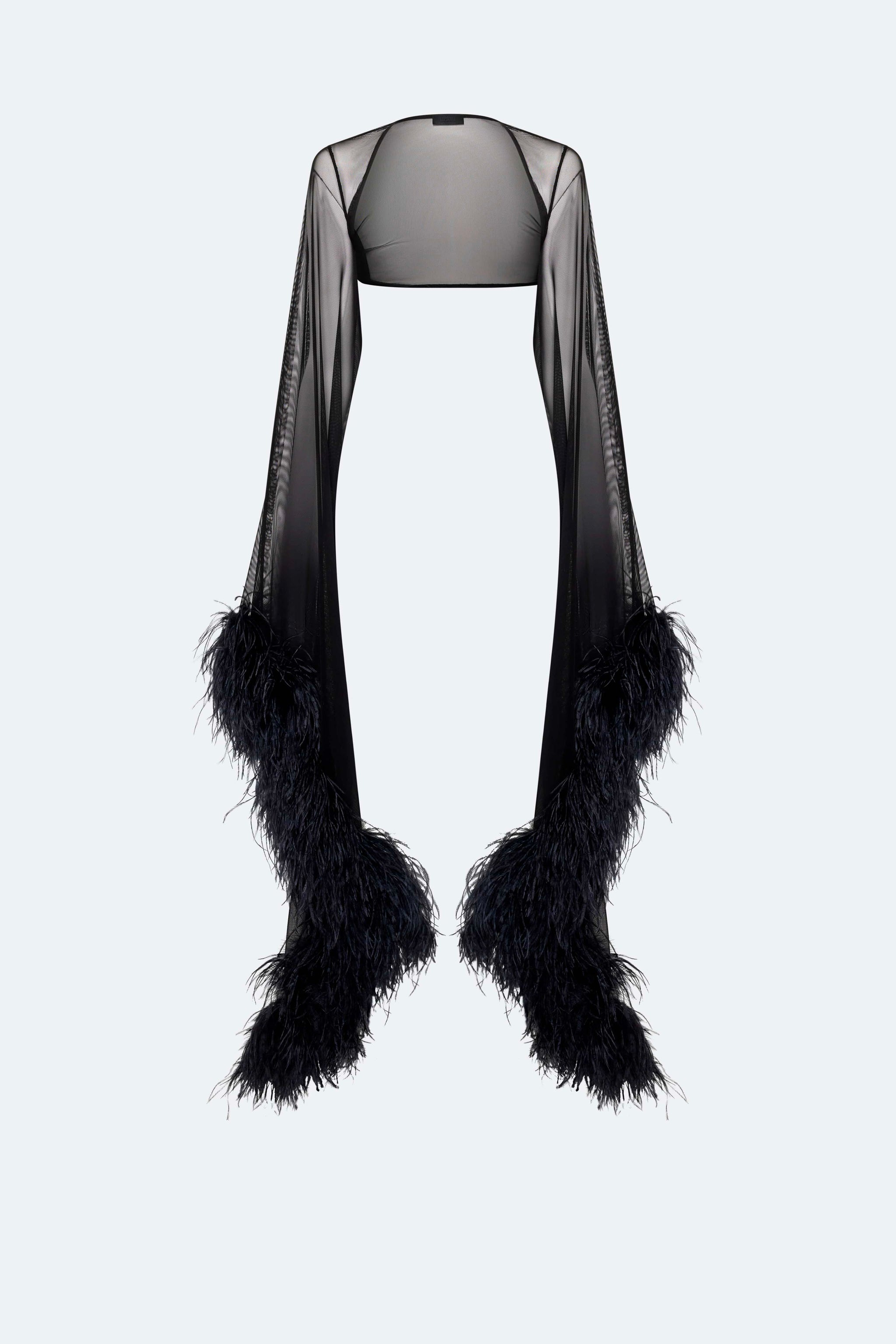 Mesh Shrug With Feathers - LAPOINTE