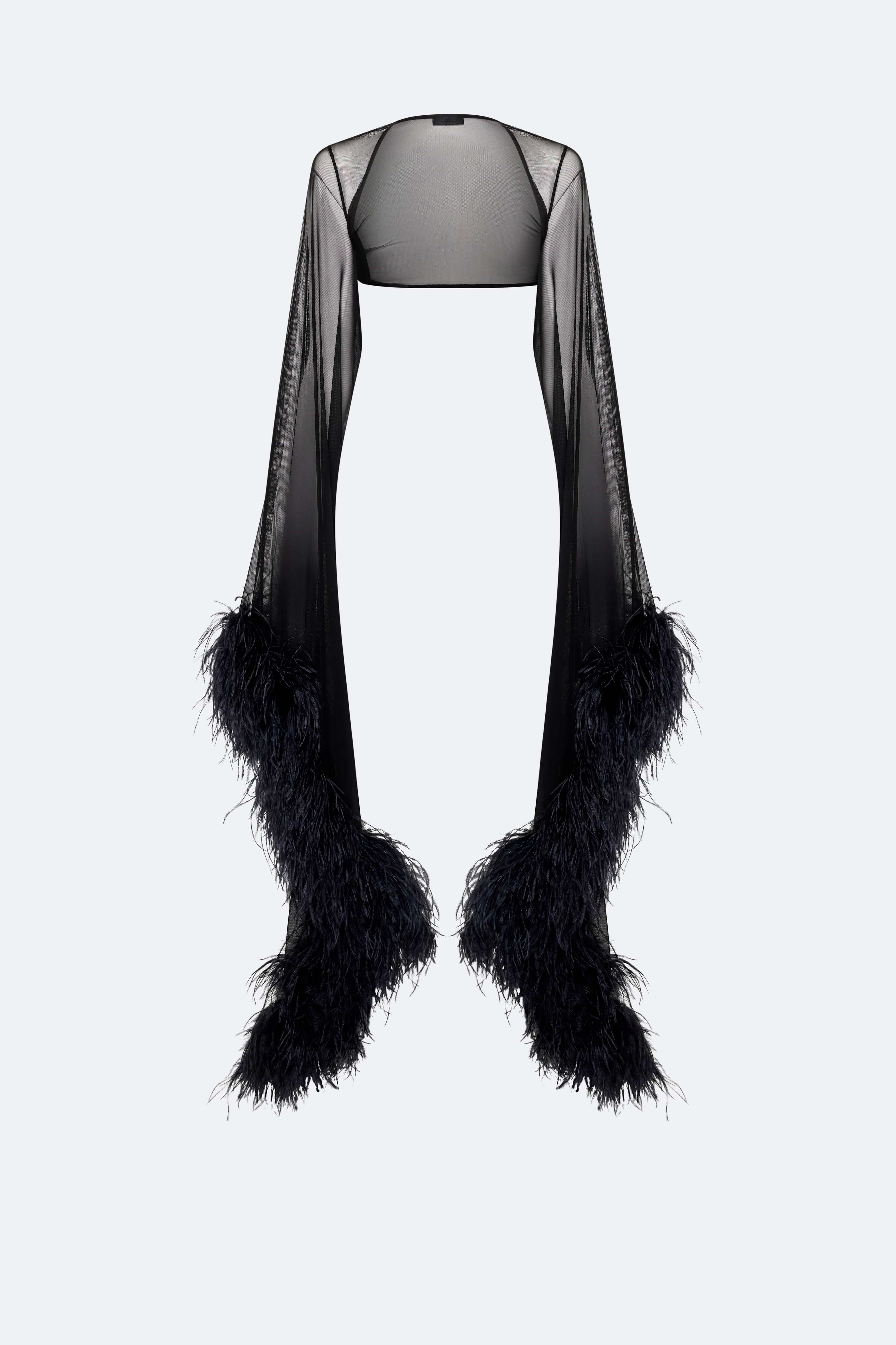 Mesh Shrug With Feathers - LAPOINTE