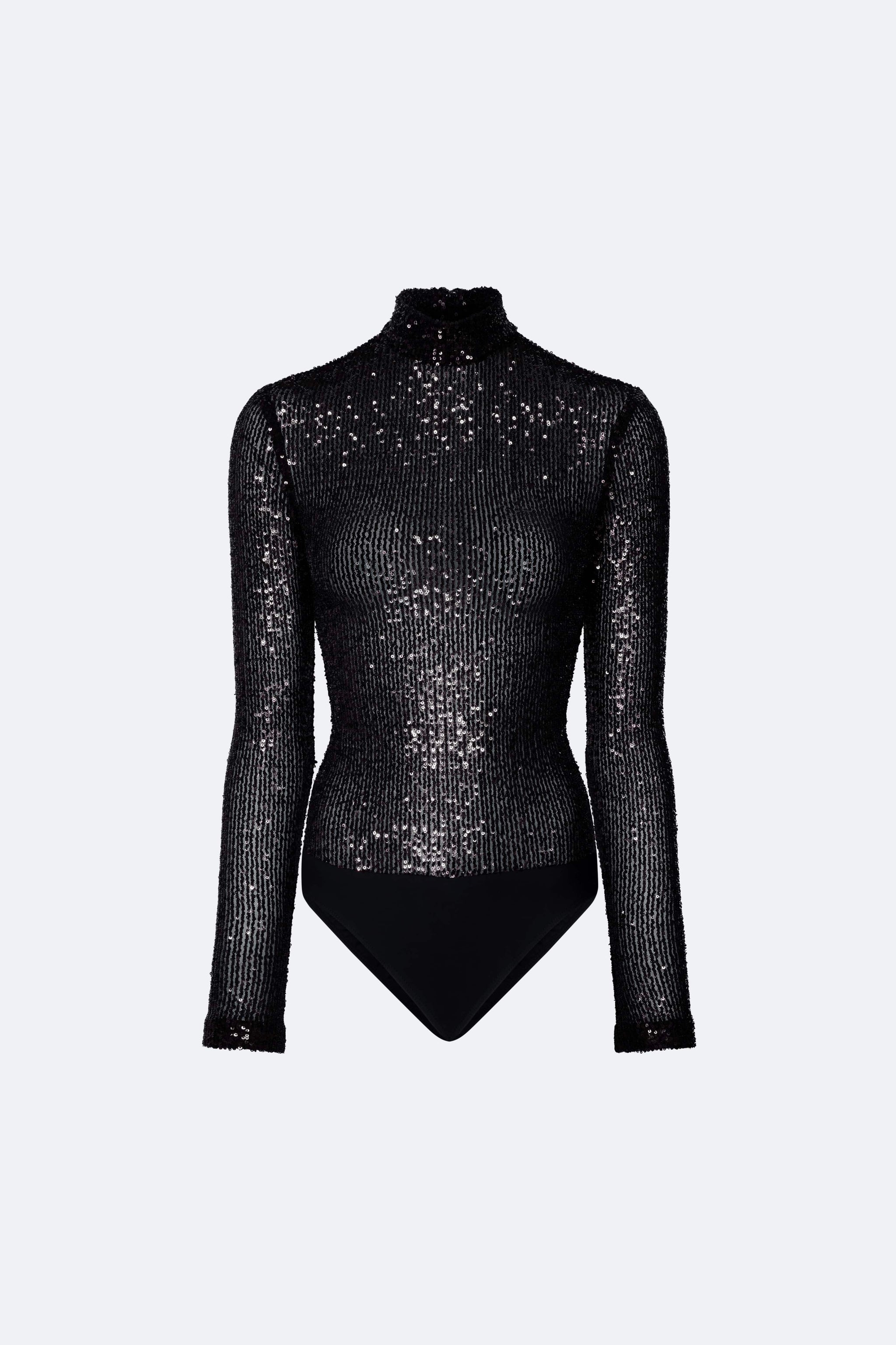 Mini Stretch Sequin Mock Neck Bodysuit