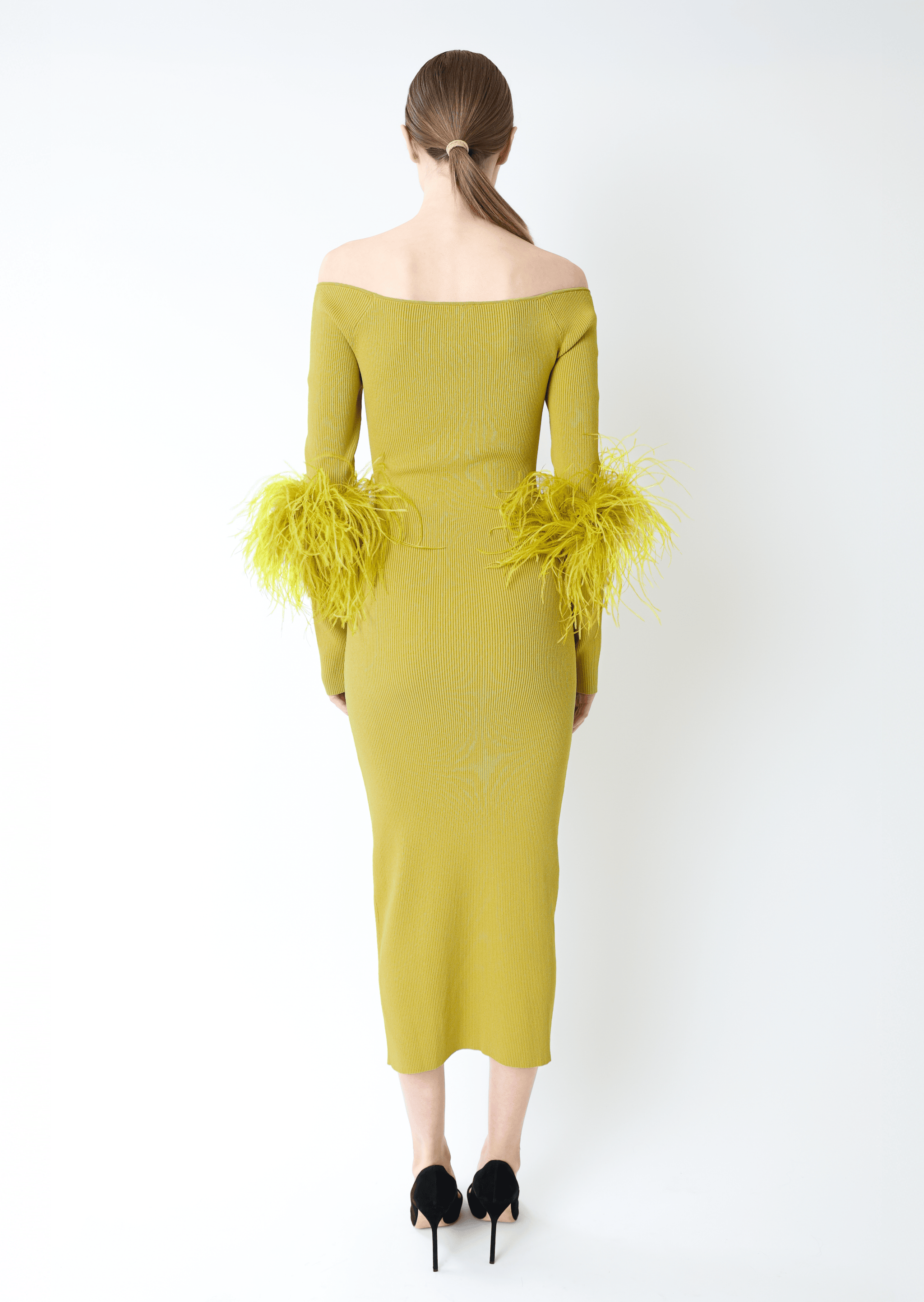 Matte Viscose Cross Front Dress With Feathers - LAPOINTE
