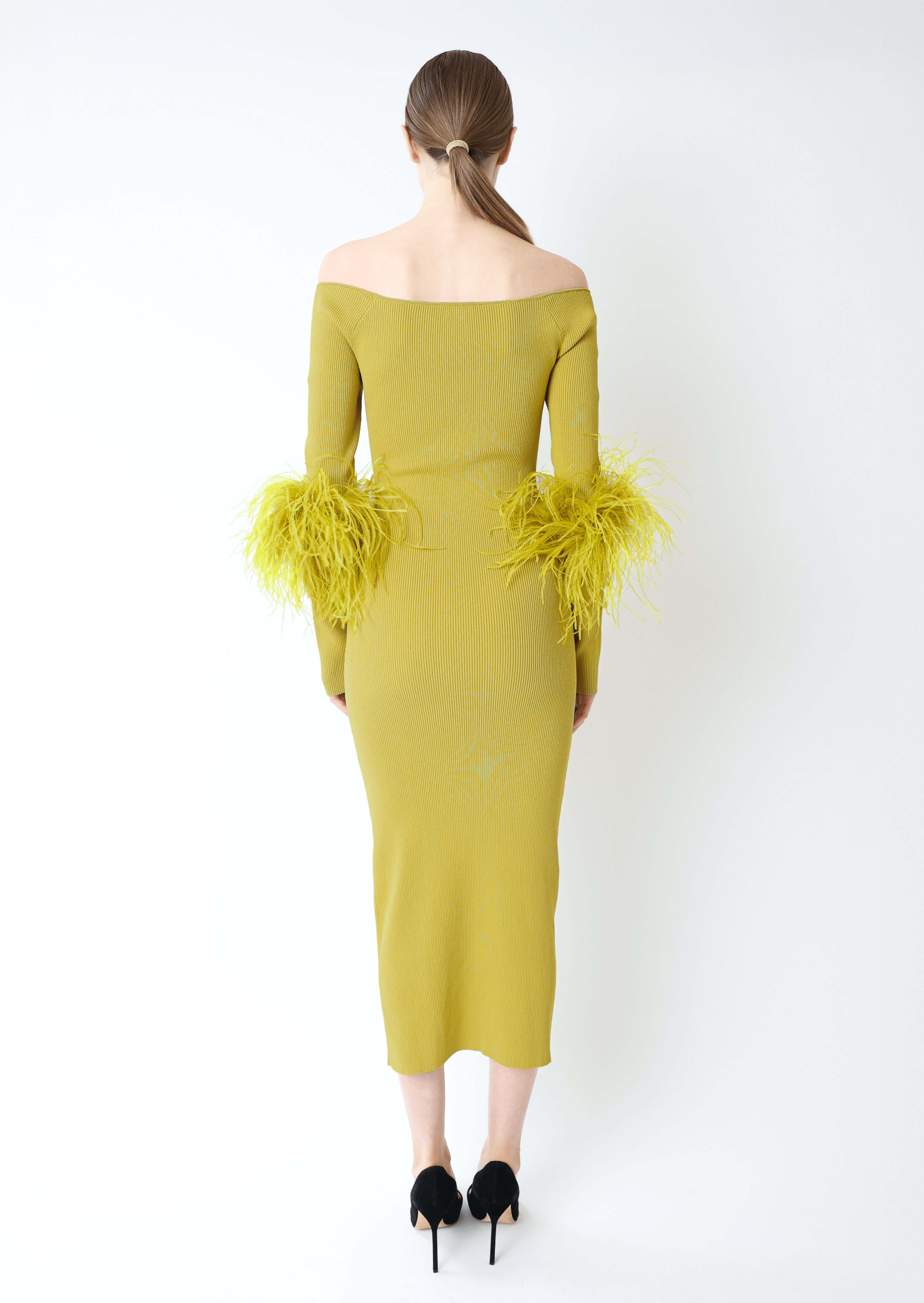 Matte Viscose Cross Front Dress With Feathers - LAPOINTE