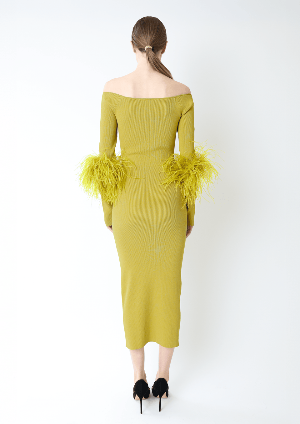 Matte Viscose Cross Front Dress With Feathers