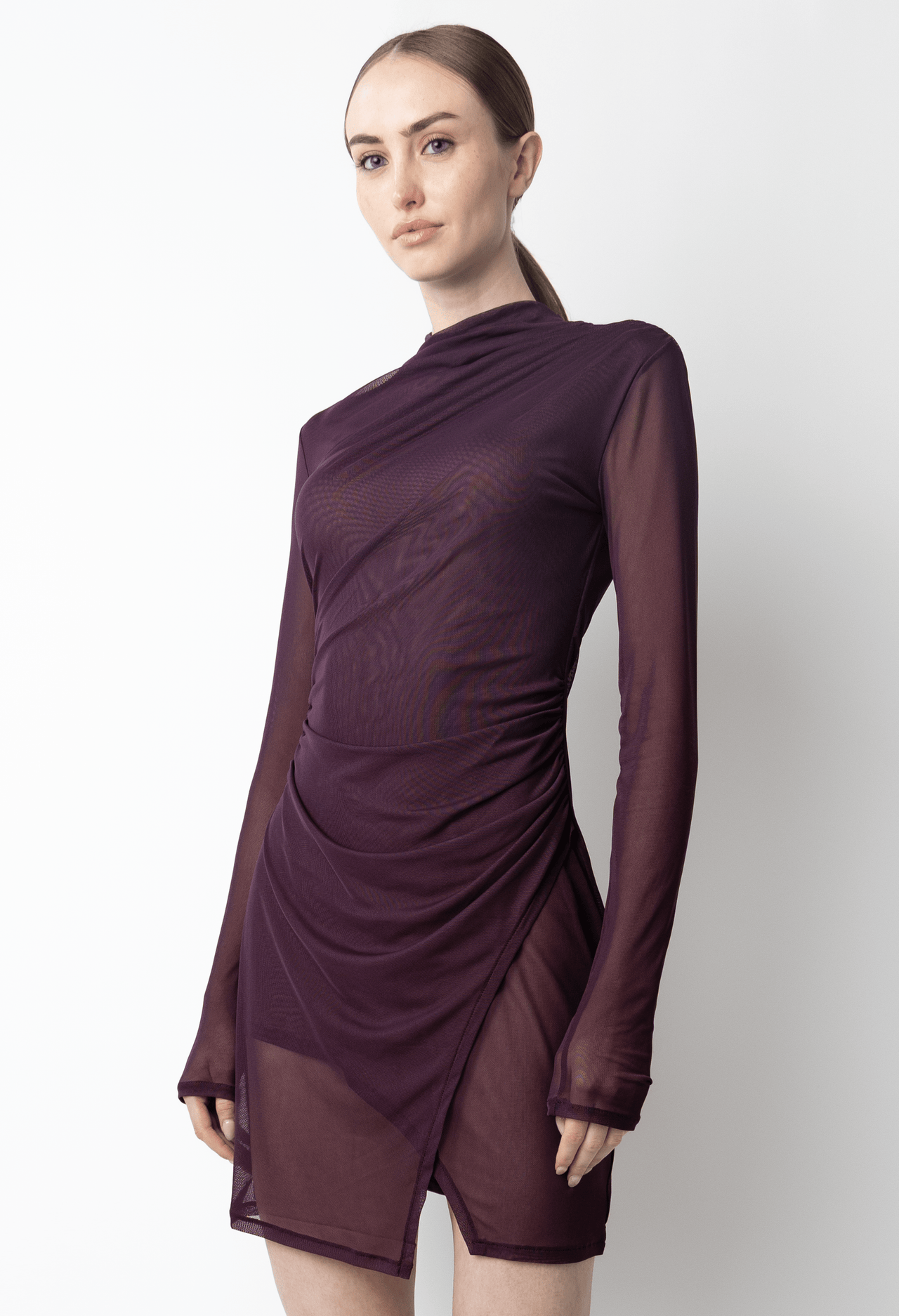 Mesh Draped Mini Dress