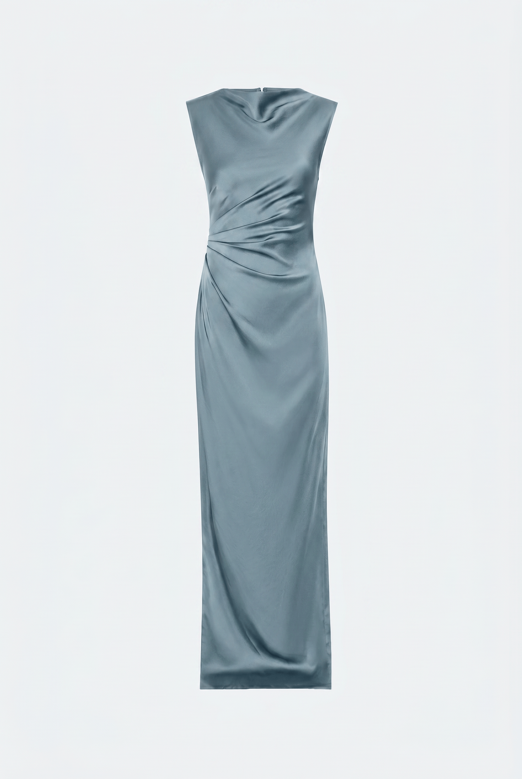 Lightweight Satin Ruched Gown With Slit