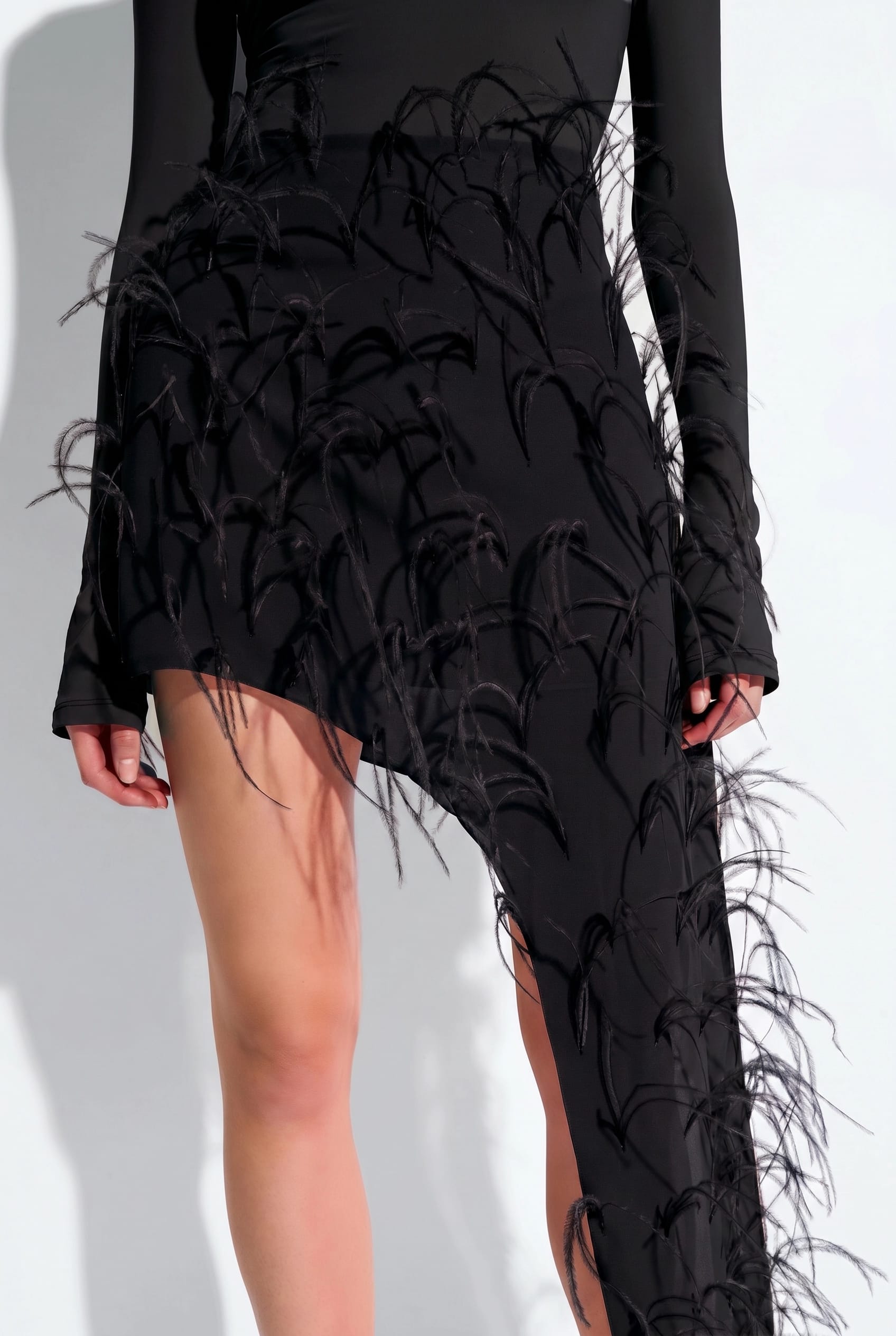 Lightweight Georgette Skirt With Feathers - LAPOINTE