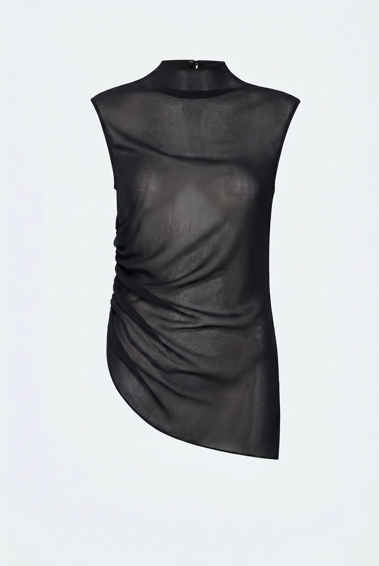 Lightweight Georgette Mock Neck Ruched Top - LAPOINTE