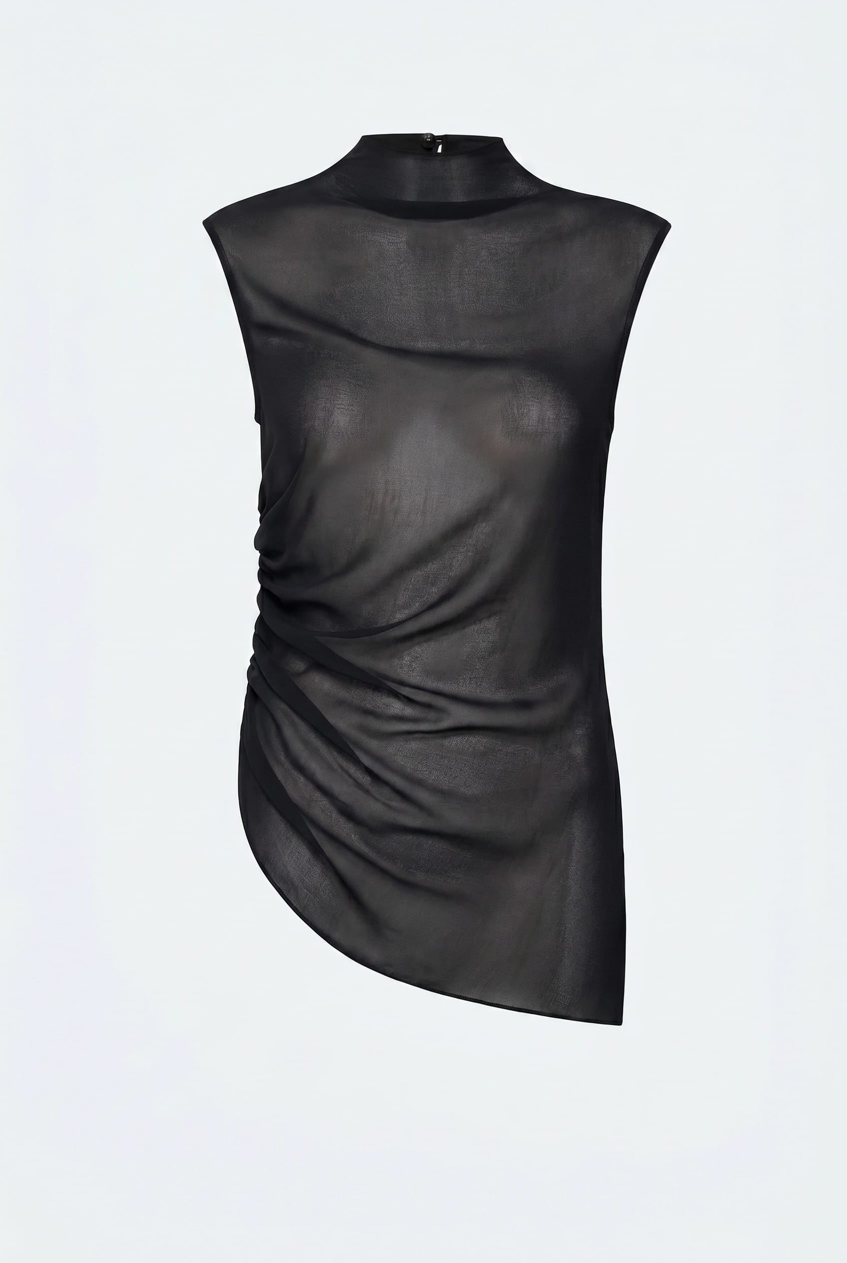 Lightweight Georgette Mock Neck Ruched Top - LAPOINTE