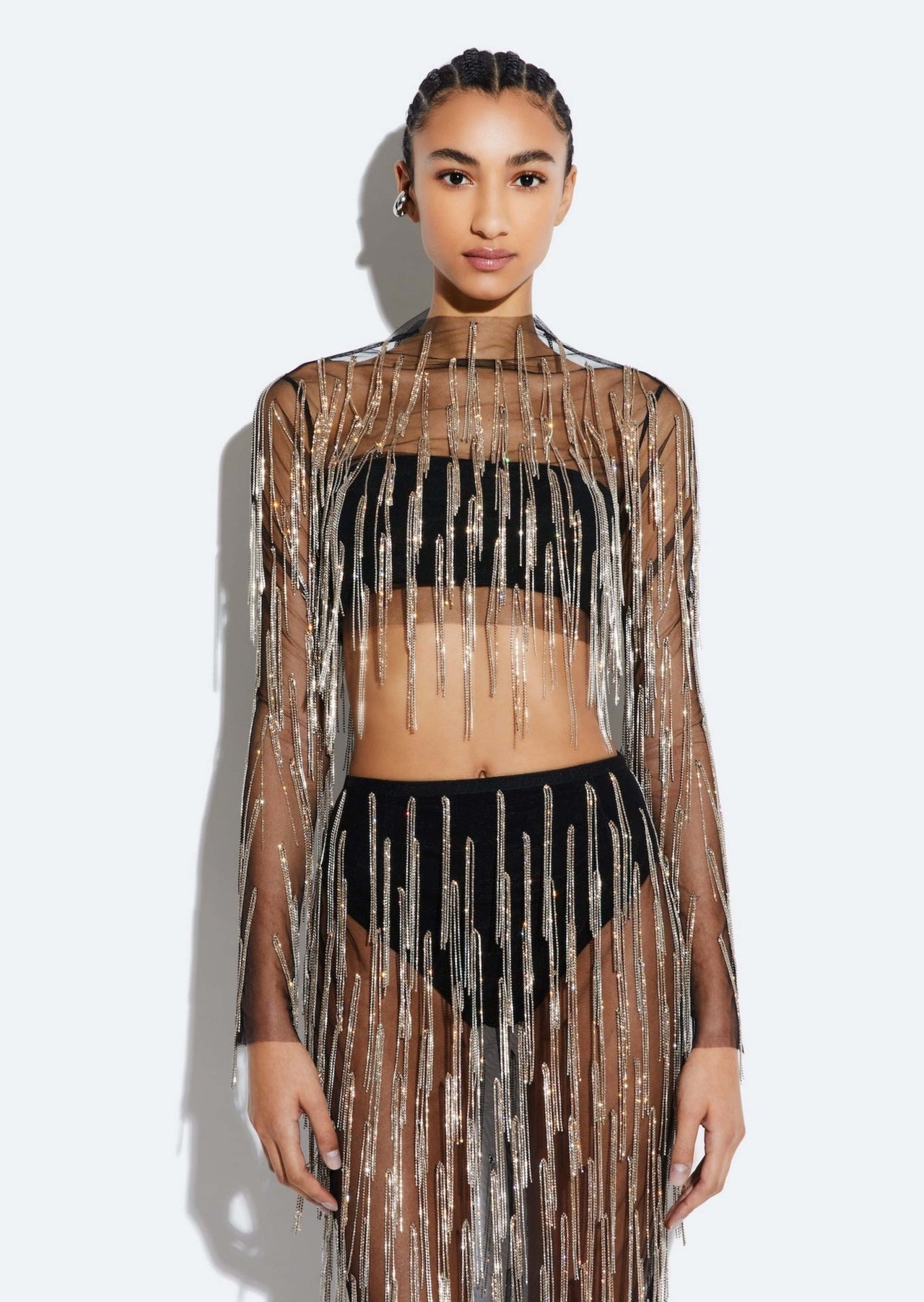 Mesh Diamond Fringe Cropped Top