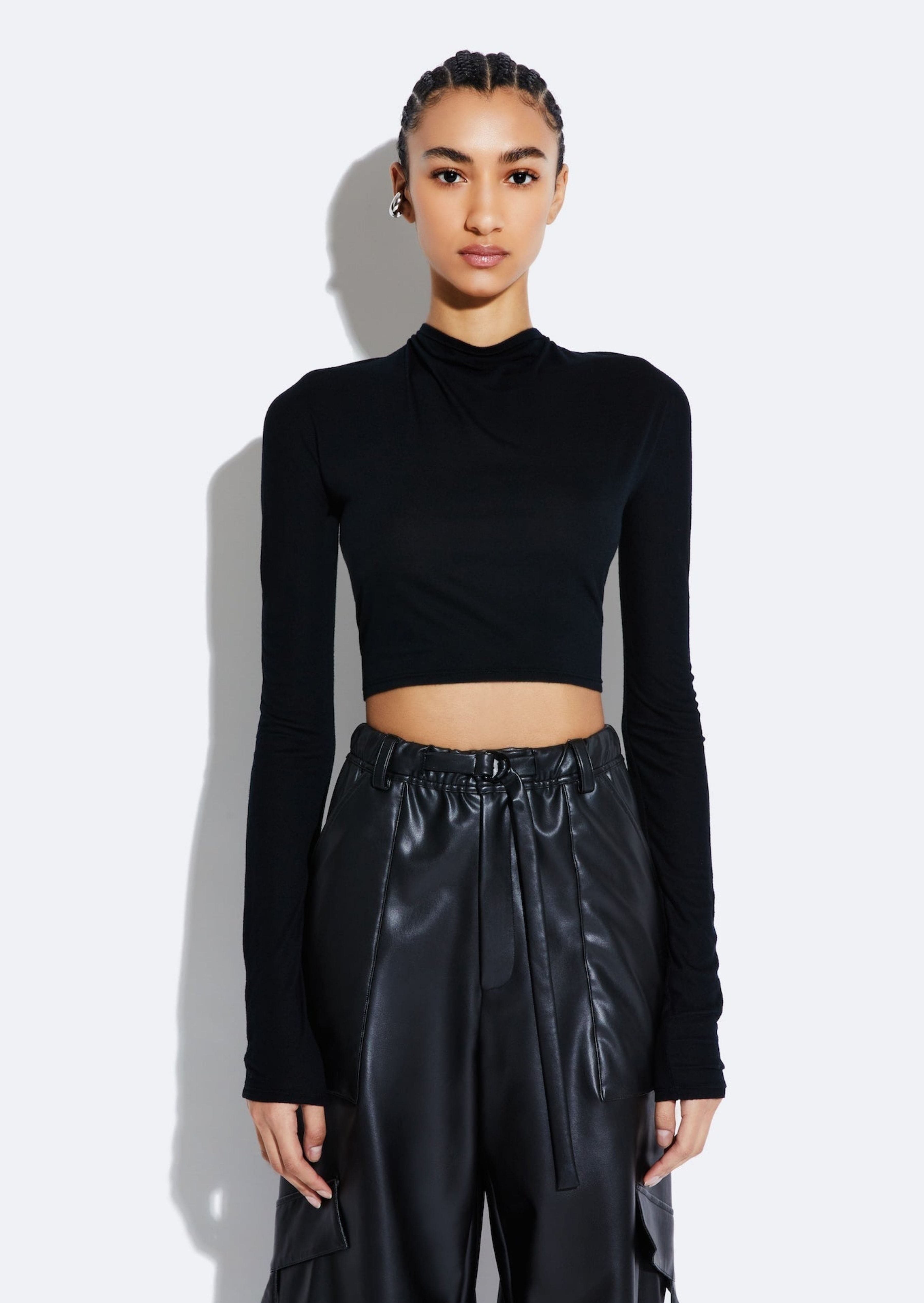 Modal Jersey Cropped Top in Black Black | LAPOINTE