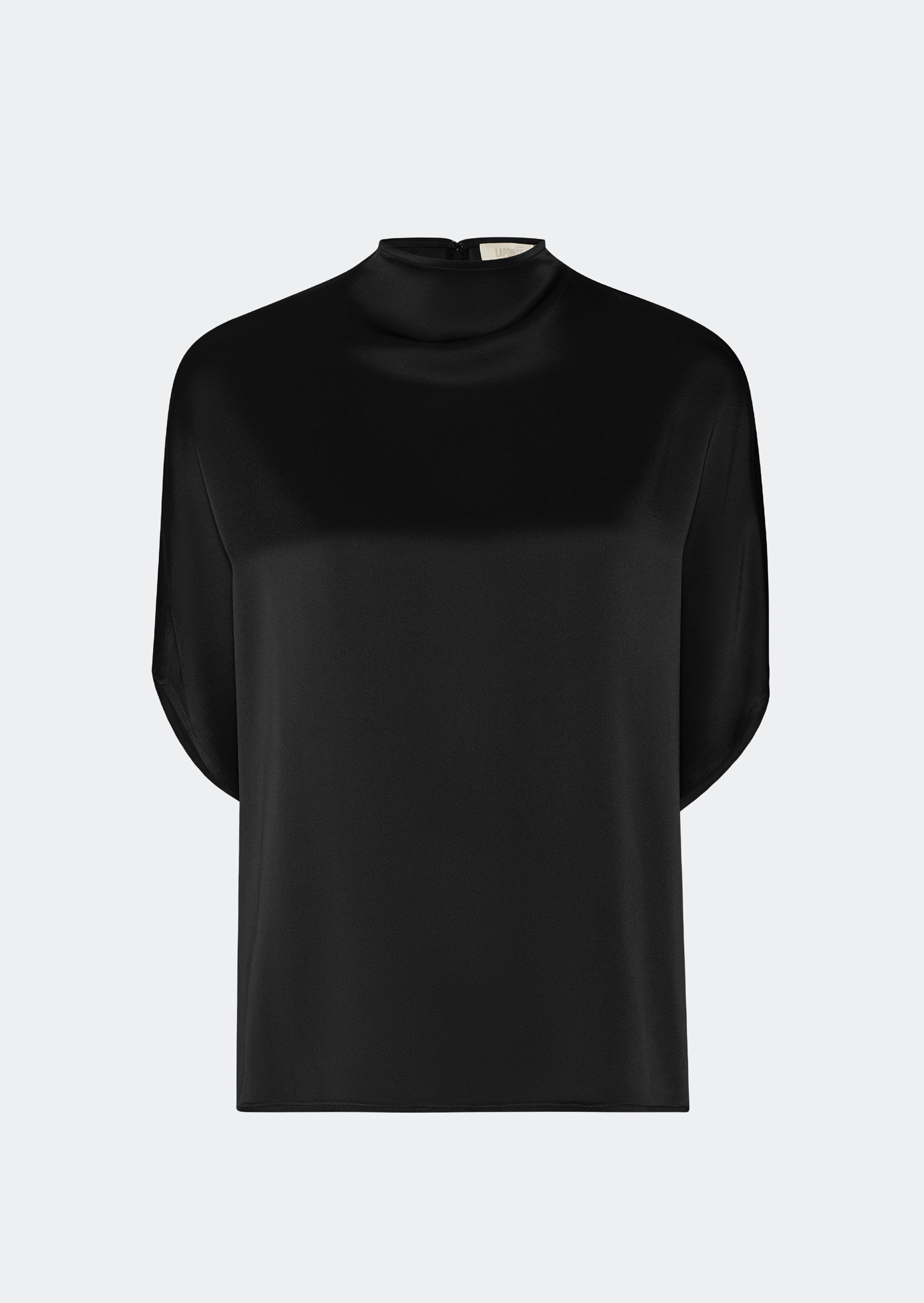 CLADDA☆SHIRRING SATIN OPS Recycled Moon Strass Jersey Second Skin Crewneck Top
