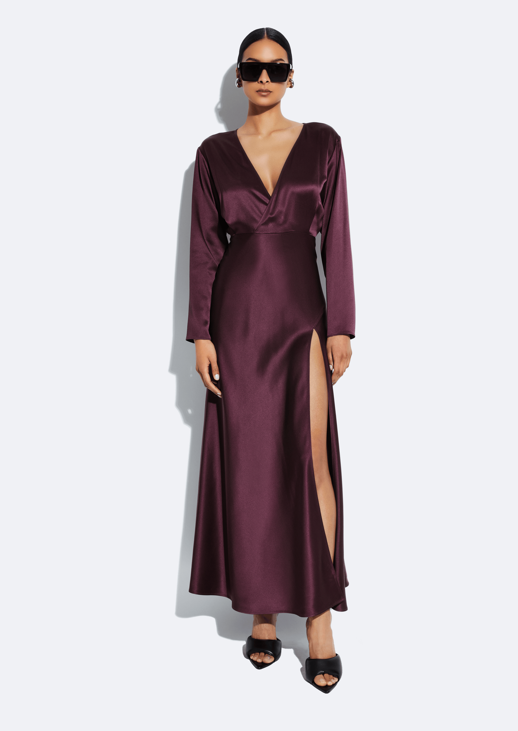 Satin V Neck Dress - LAPOINTE