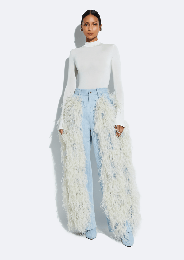 Washed Denim Straight Leg Pant With Feathers - LAPOINTE