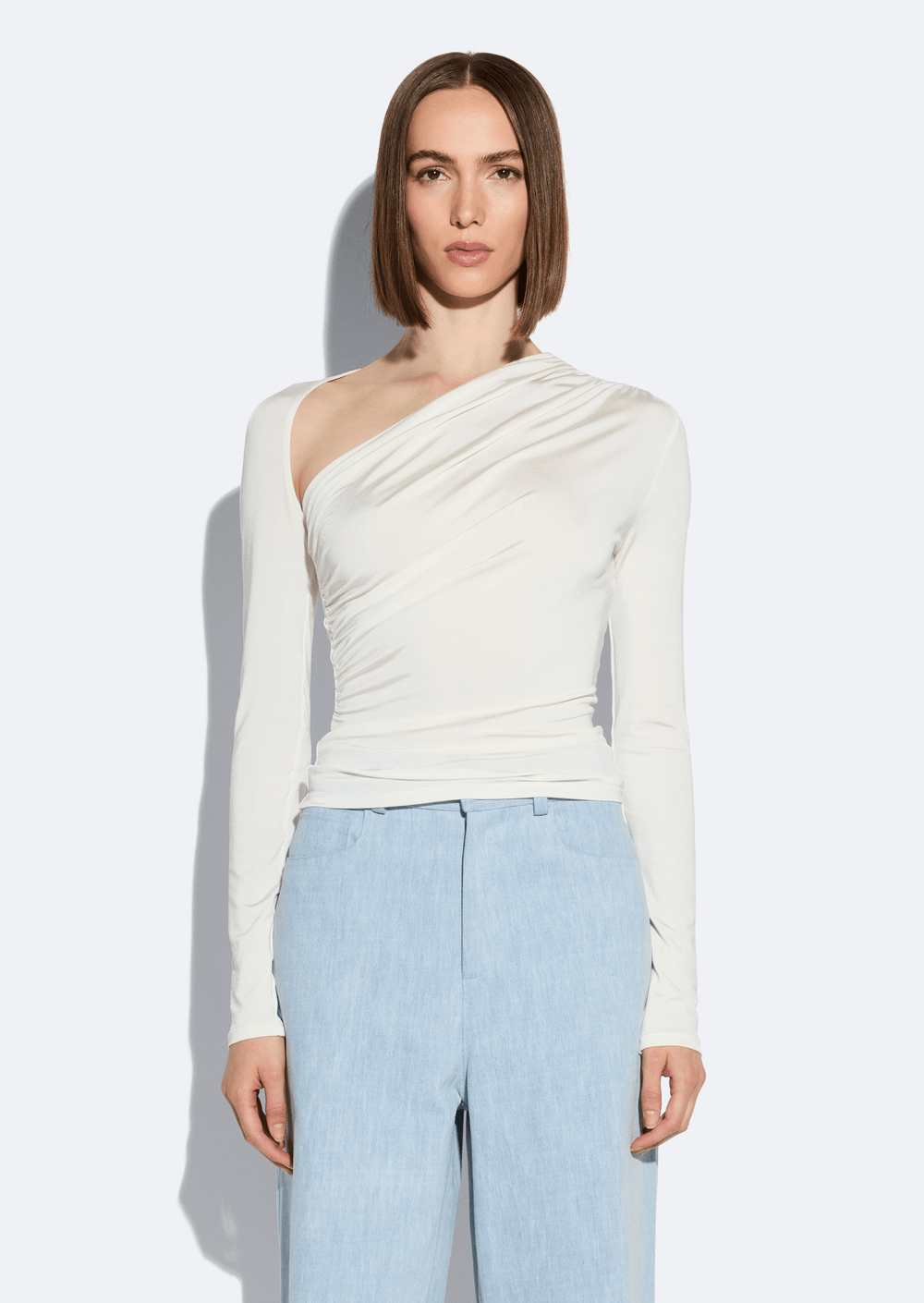 セール】Asymmetry Lace Panel Jersey Tops（Tシャツ/カットソー