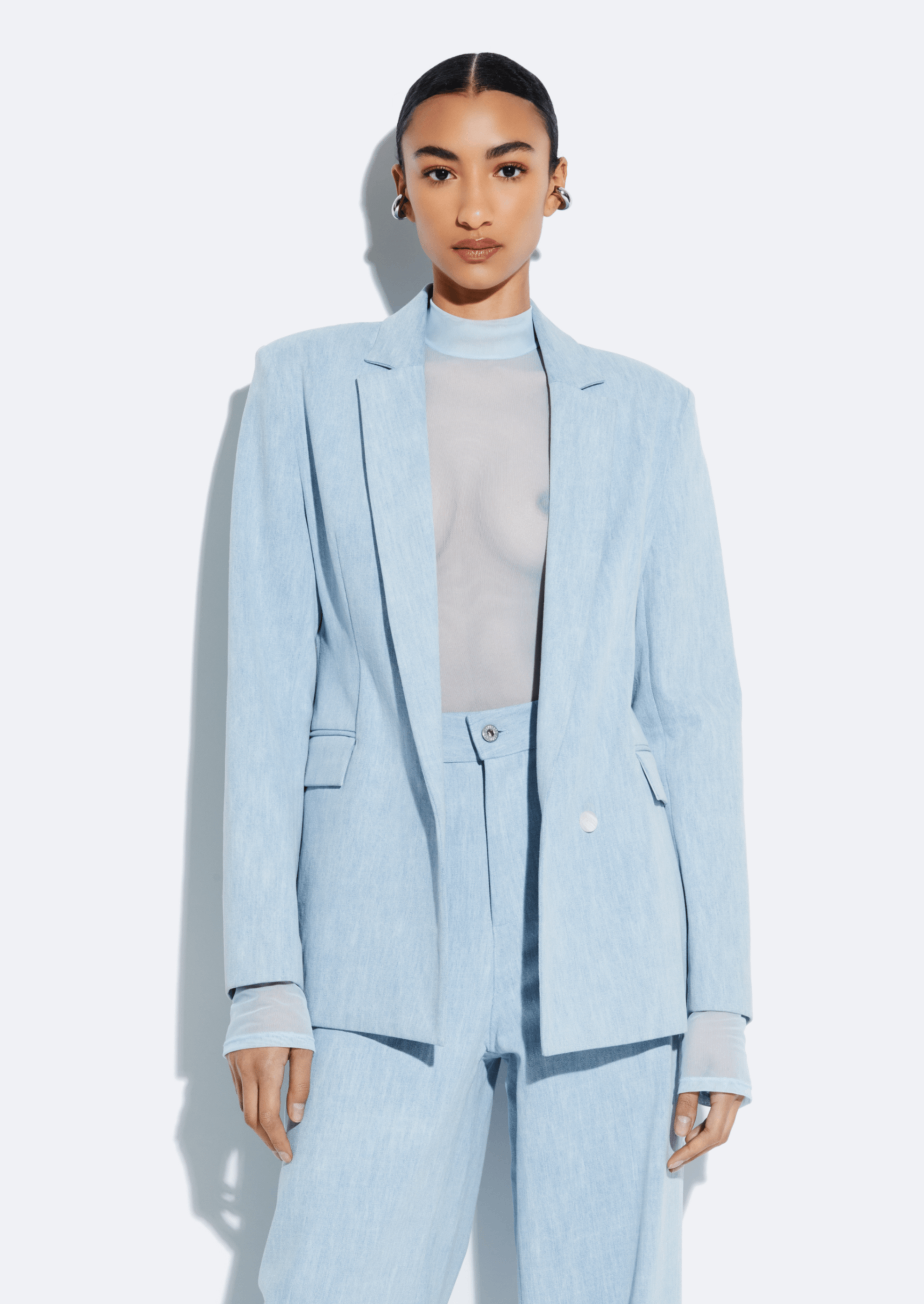 fitted denim blazer