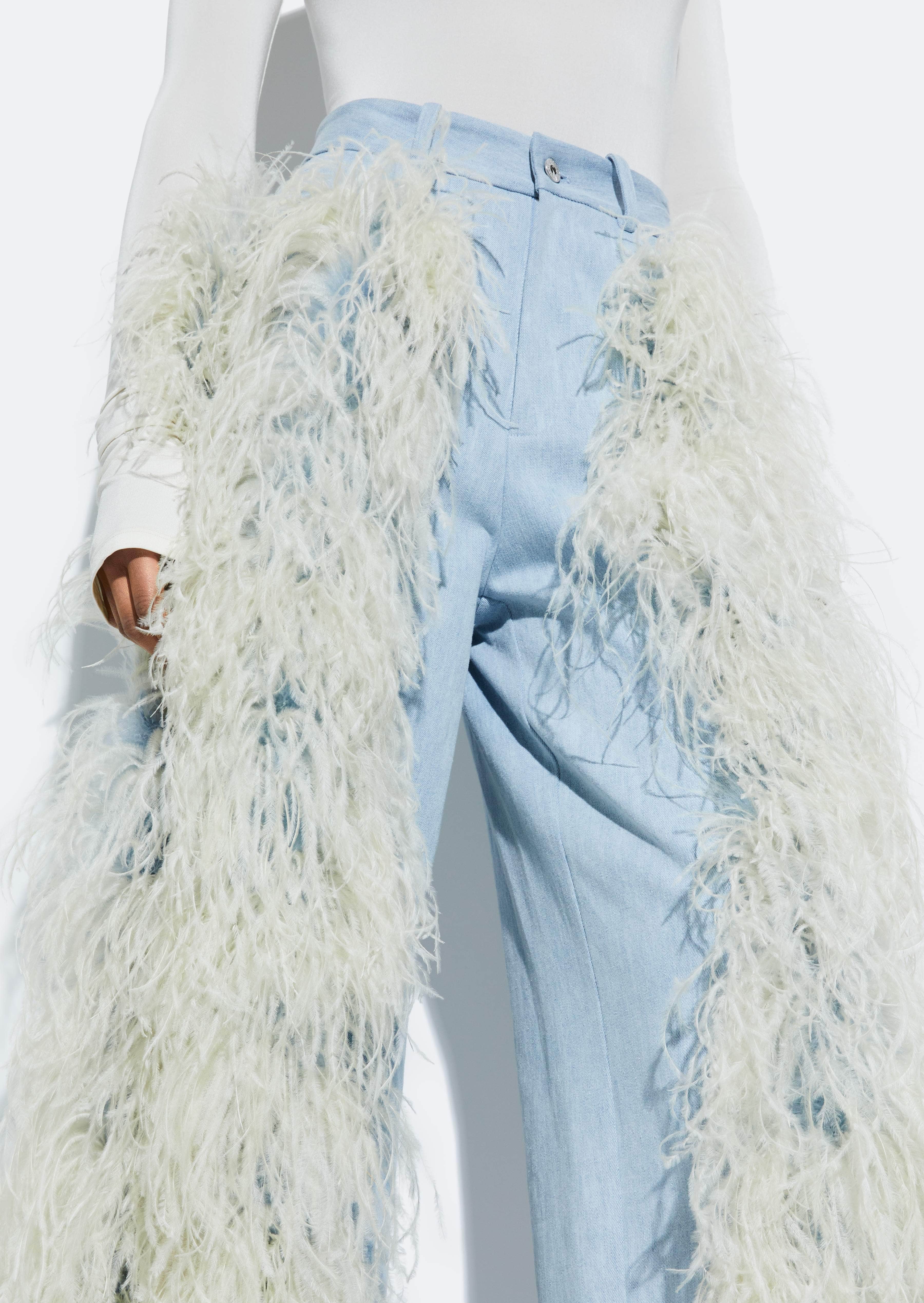 Washed Denim Straight Leg Pant With Feathers in Light indigo Blue LAPOINTE