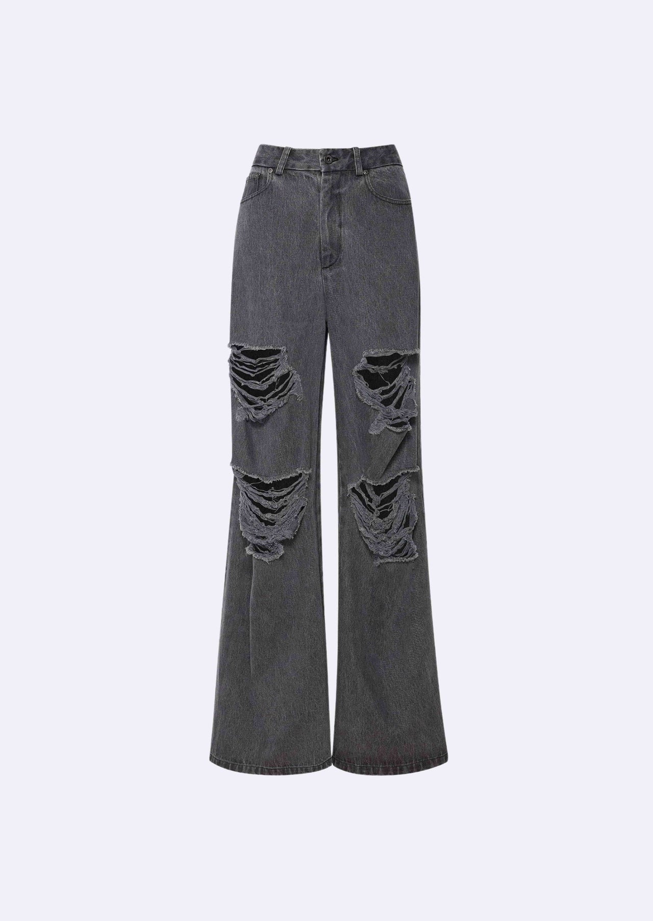 Relaxed Denim Distressed Wide Leg Jean - LAPOINTE