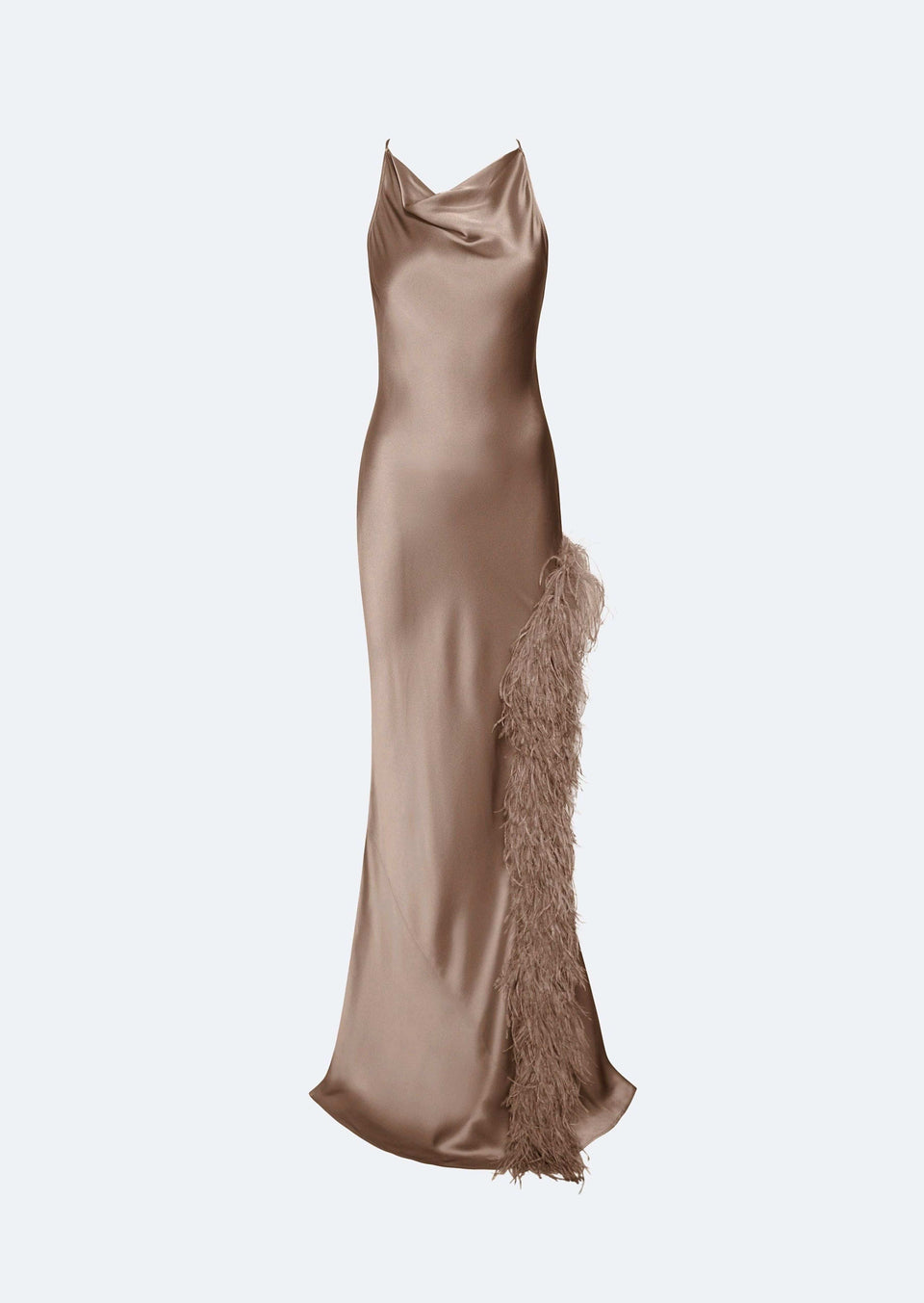 Satin Halter Gown With Feathers - LAPOINTE
