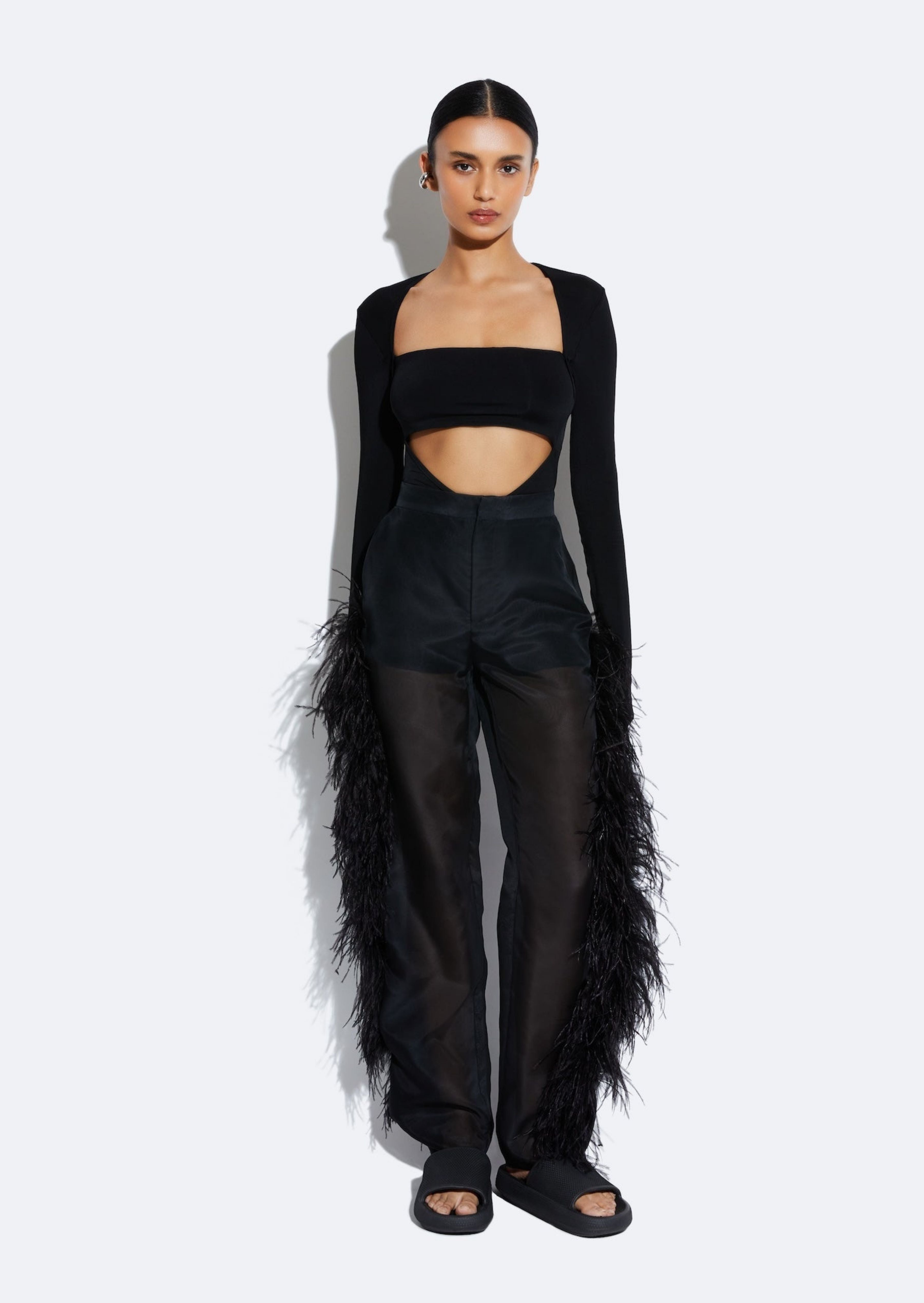 Organza Trouser With Feathers