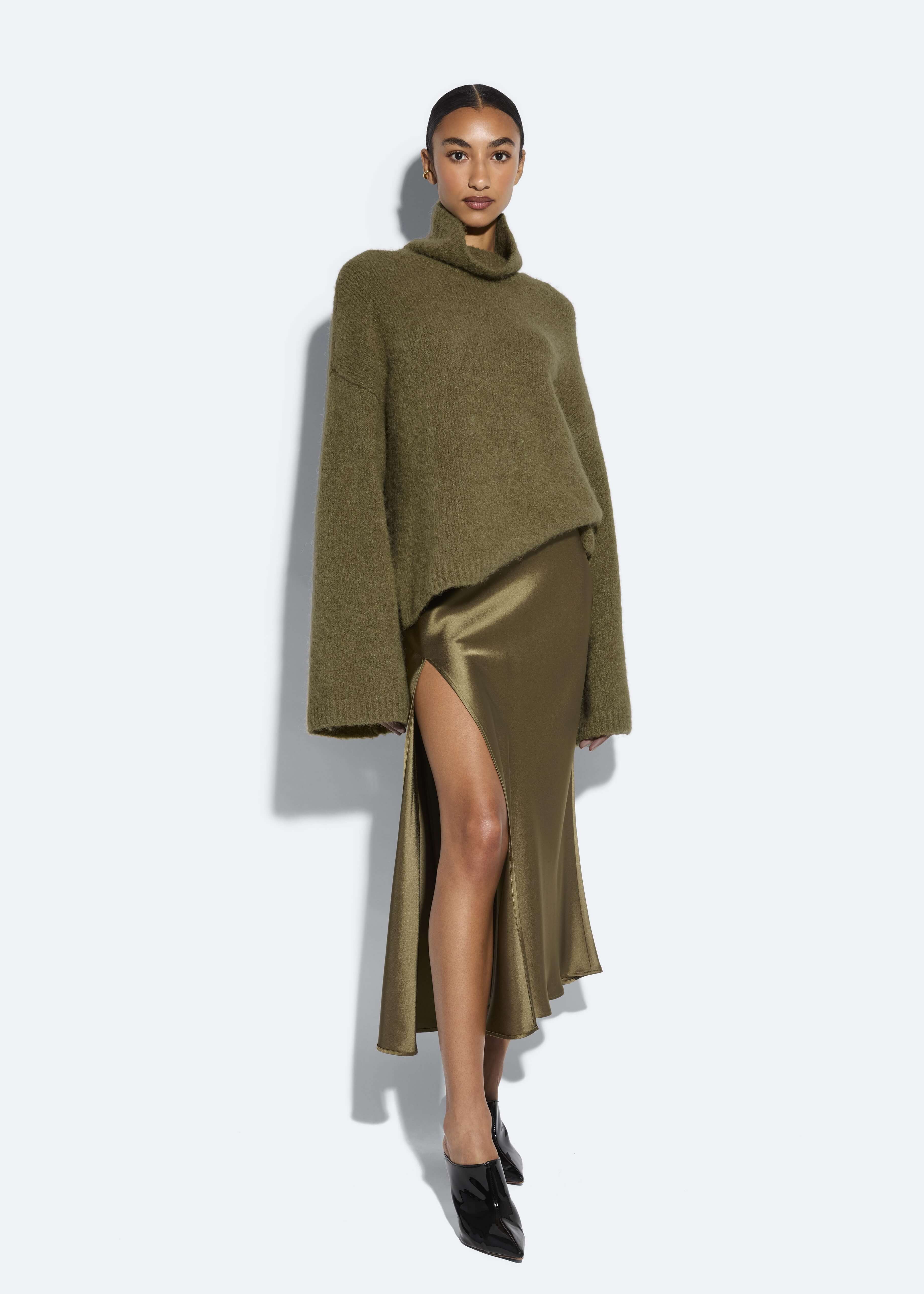Satin bias midi skirt green sale
