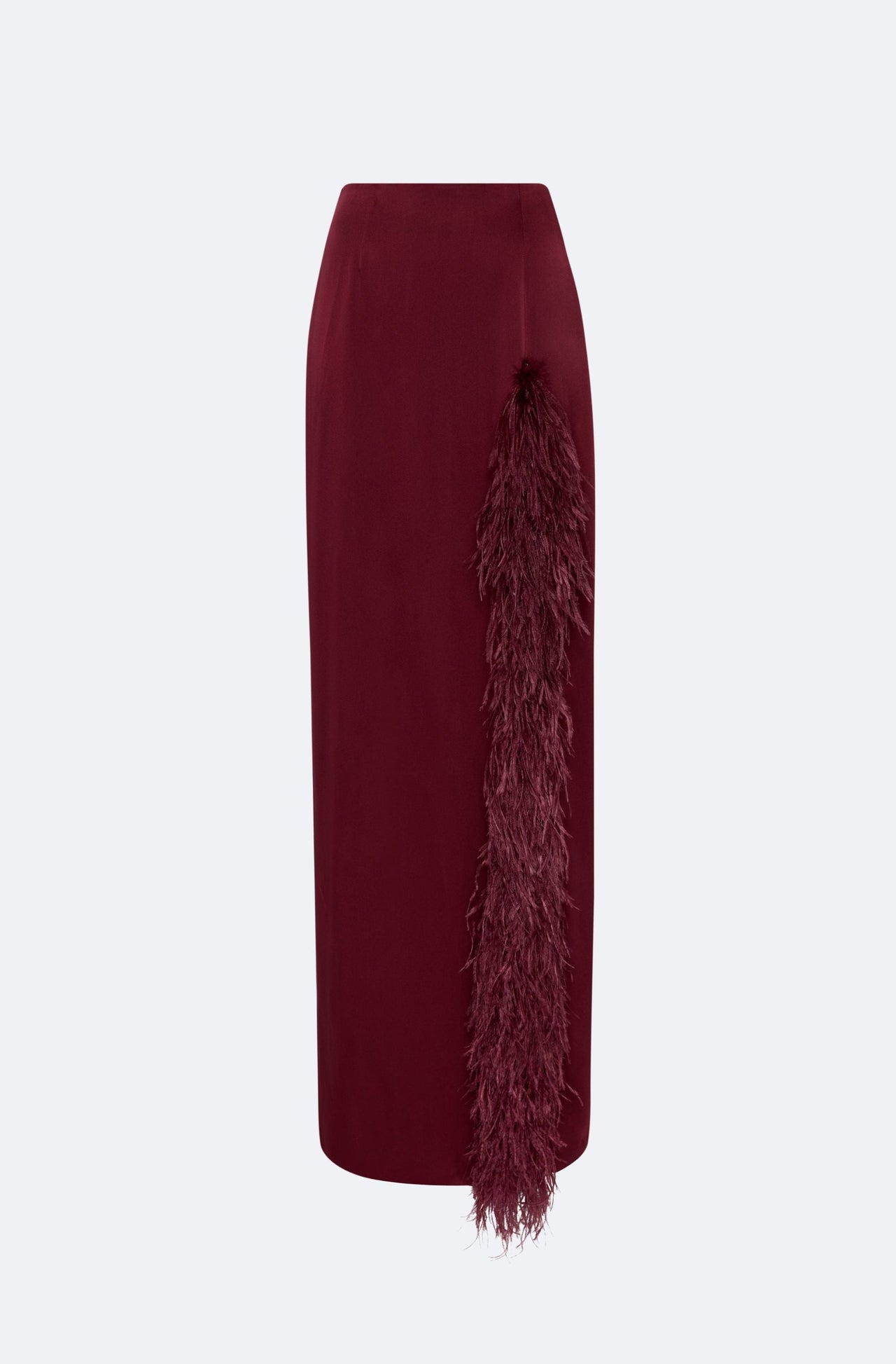 Satin High Waist Slit Maxi Skirt With Feathers - LAPOINTE