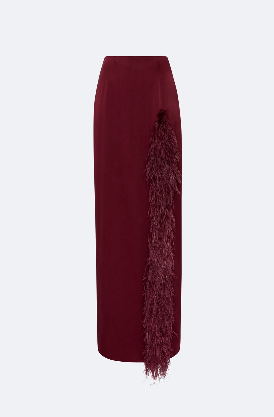 Satin High Waist Slit Maxi Skirt With Feathers - LAPOINTE
