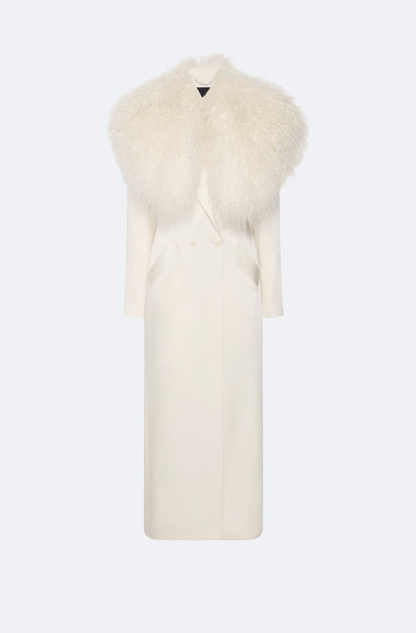 Satin Double Breasted Coat With Shearling - LAPOINTE
