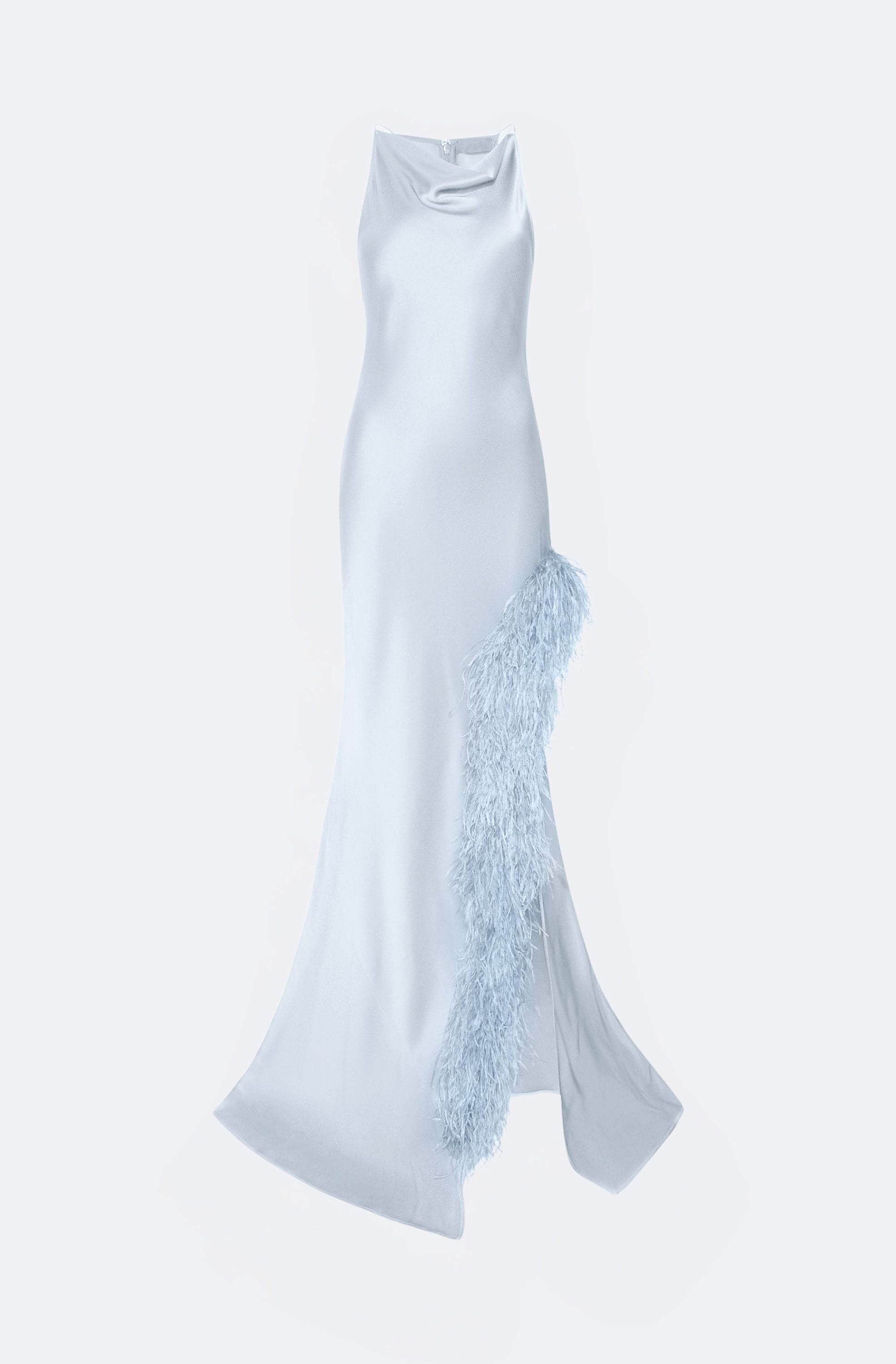 Satin Halter Gown With Feathers - LAPOINTE