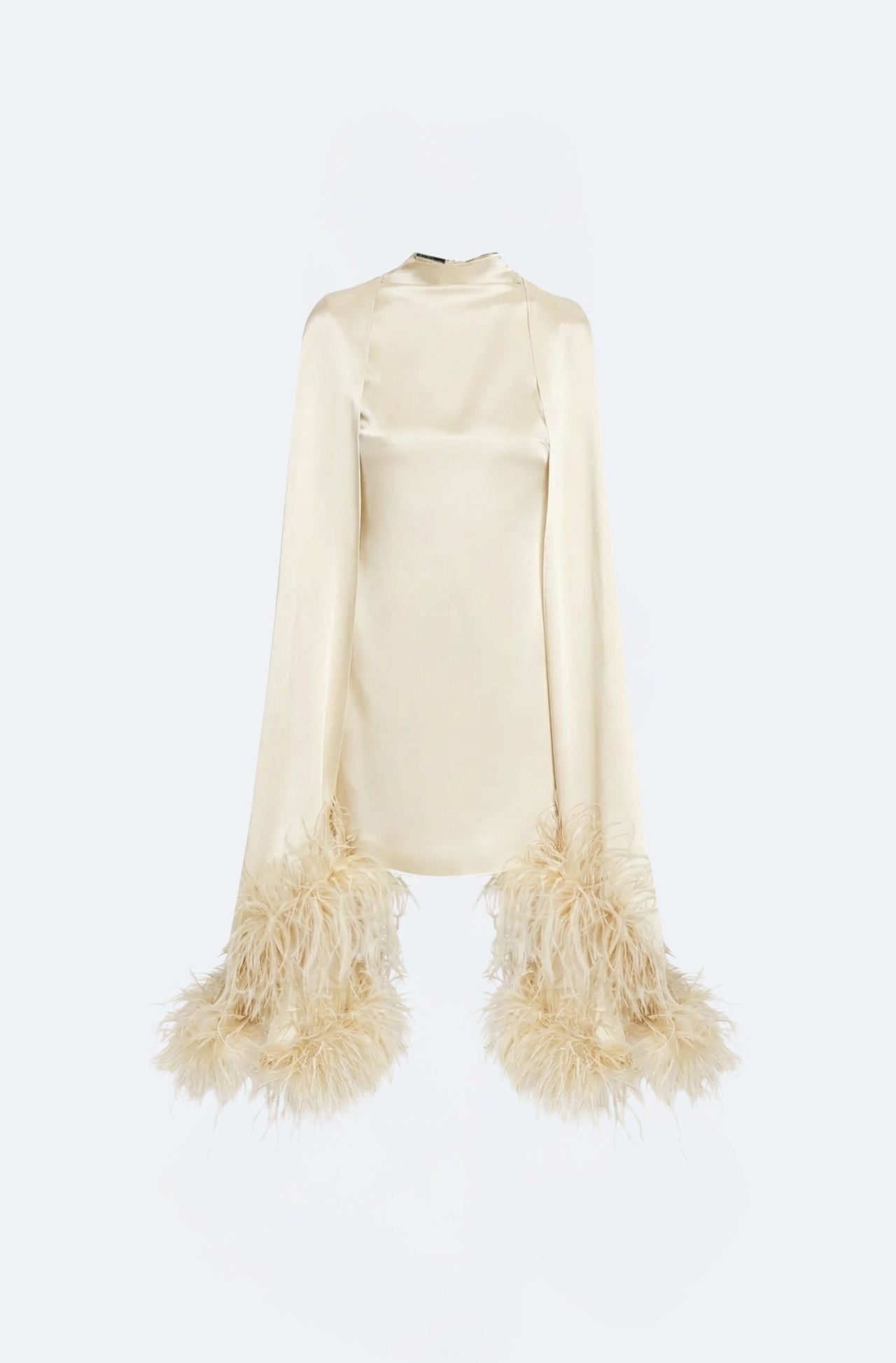 Satin Cape Sleeve Mini Dress With Feather